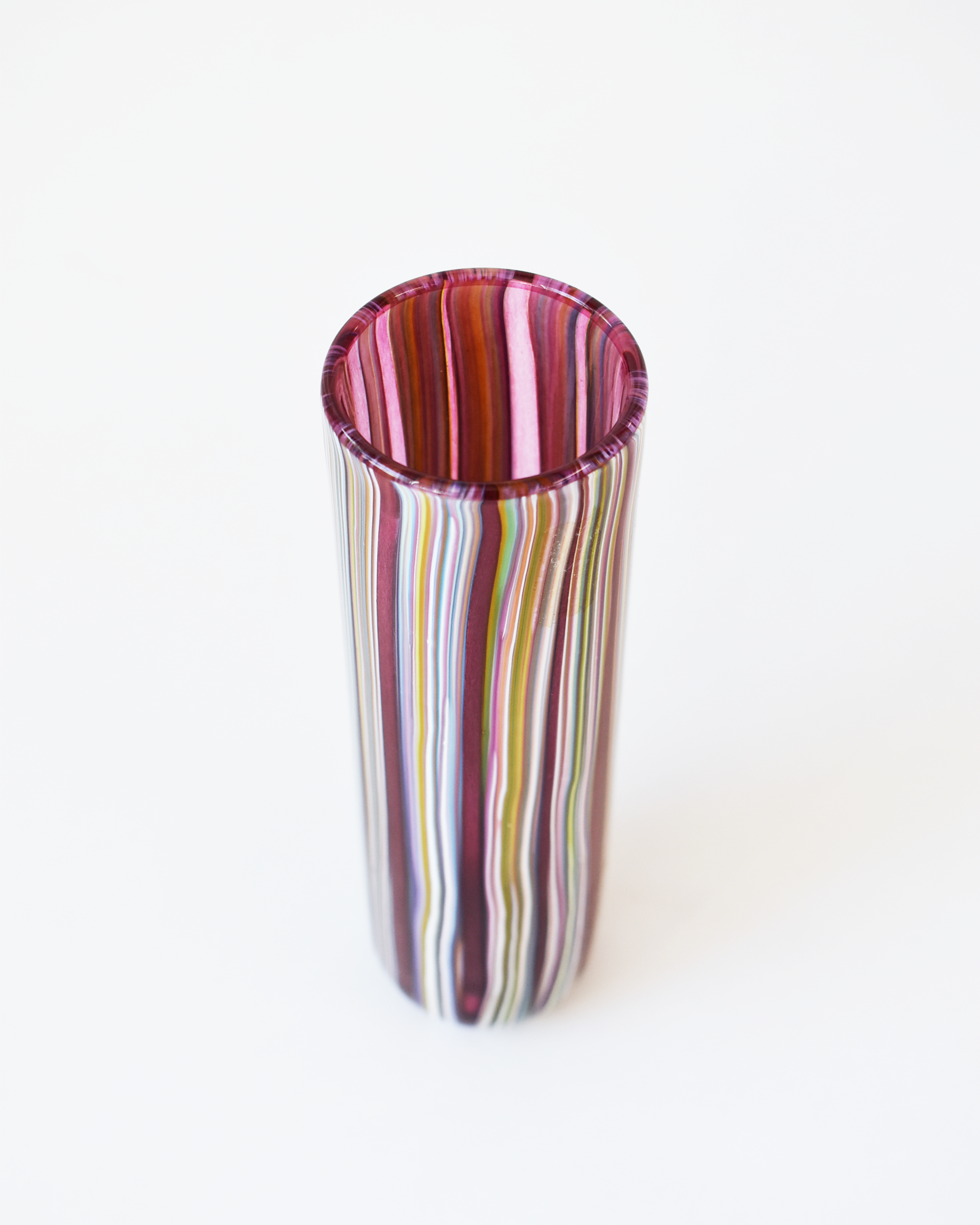 Cranberry Pink 'Coastal Stripe' Cylindrical Vase