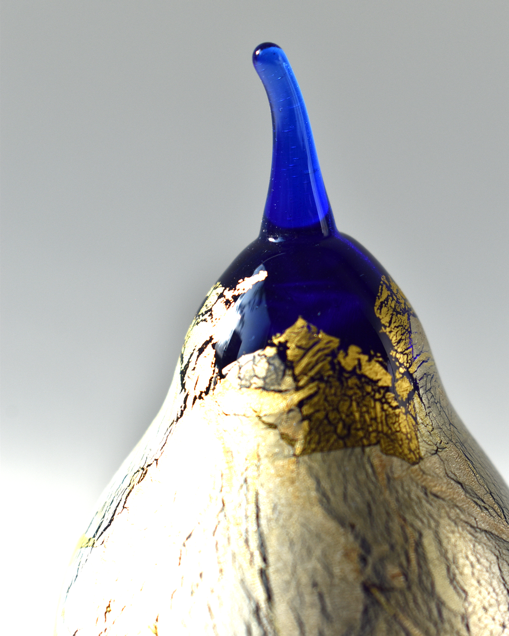 Gold & Silver Leaf Blue Blown Glass Pear (L)