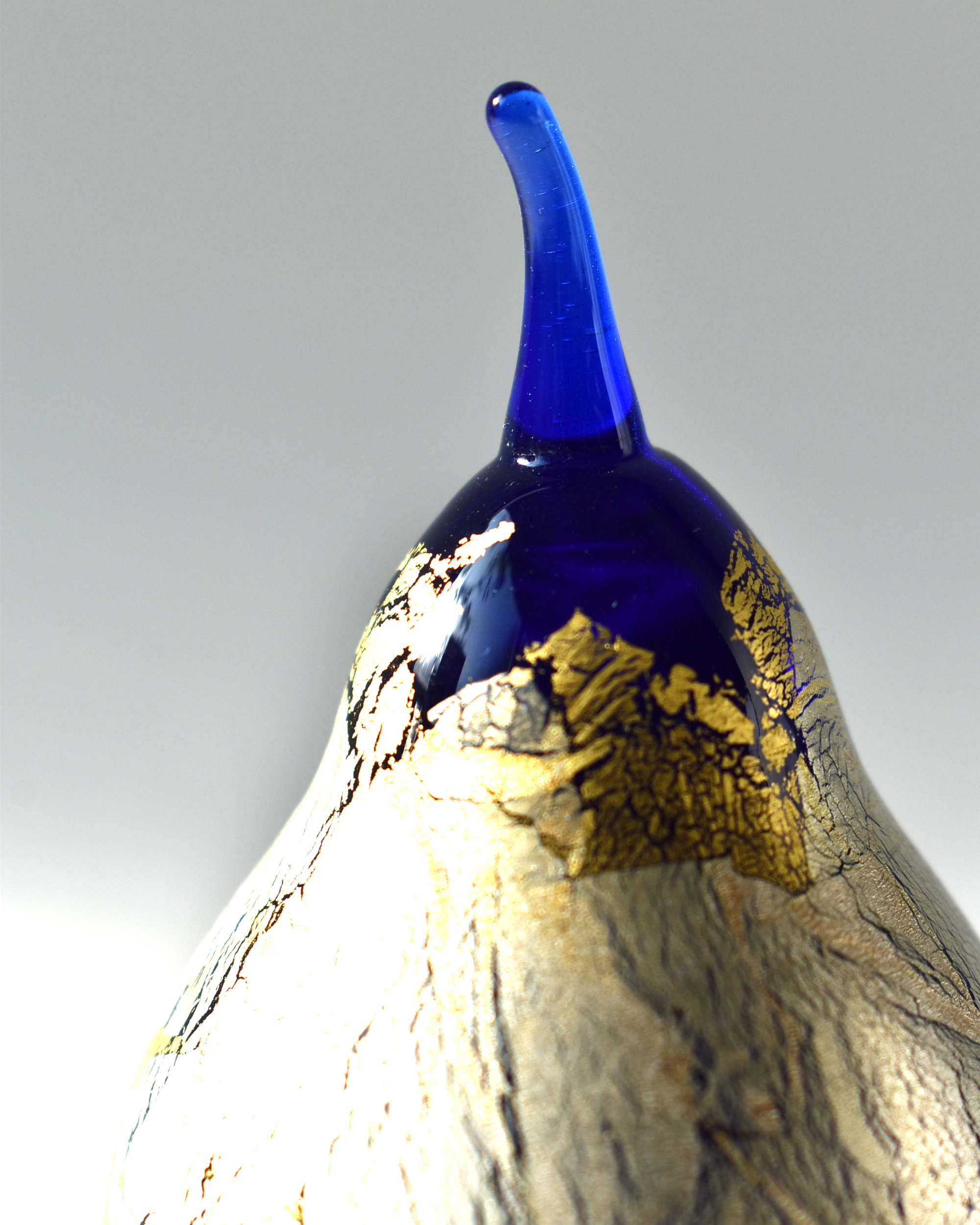 Gold & Silver Leaf Blue Blown Glass Pear (L)