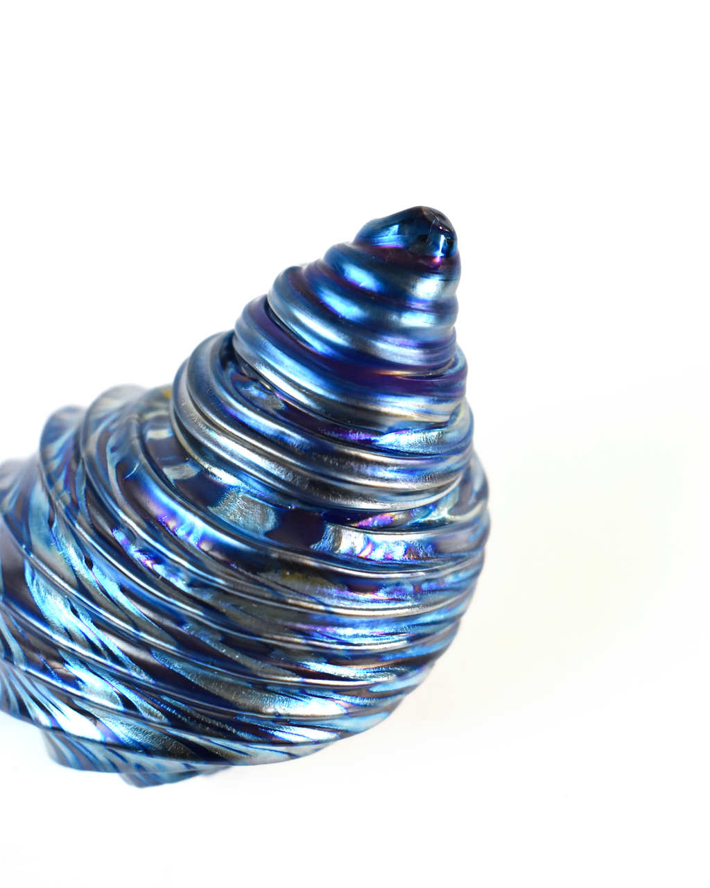 Conical Blue Featherspray Blown Glass Shell (L)