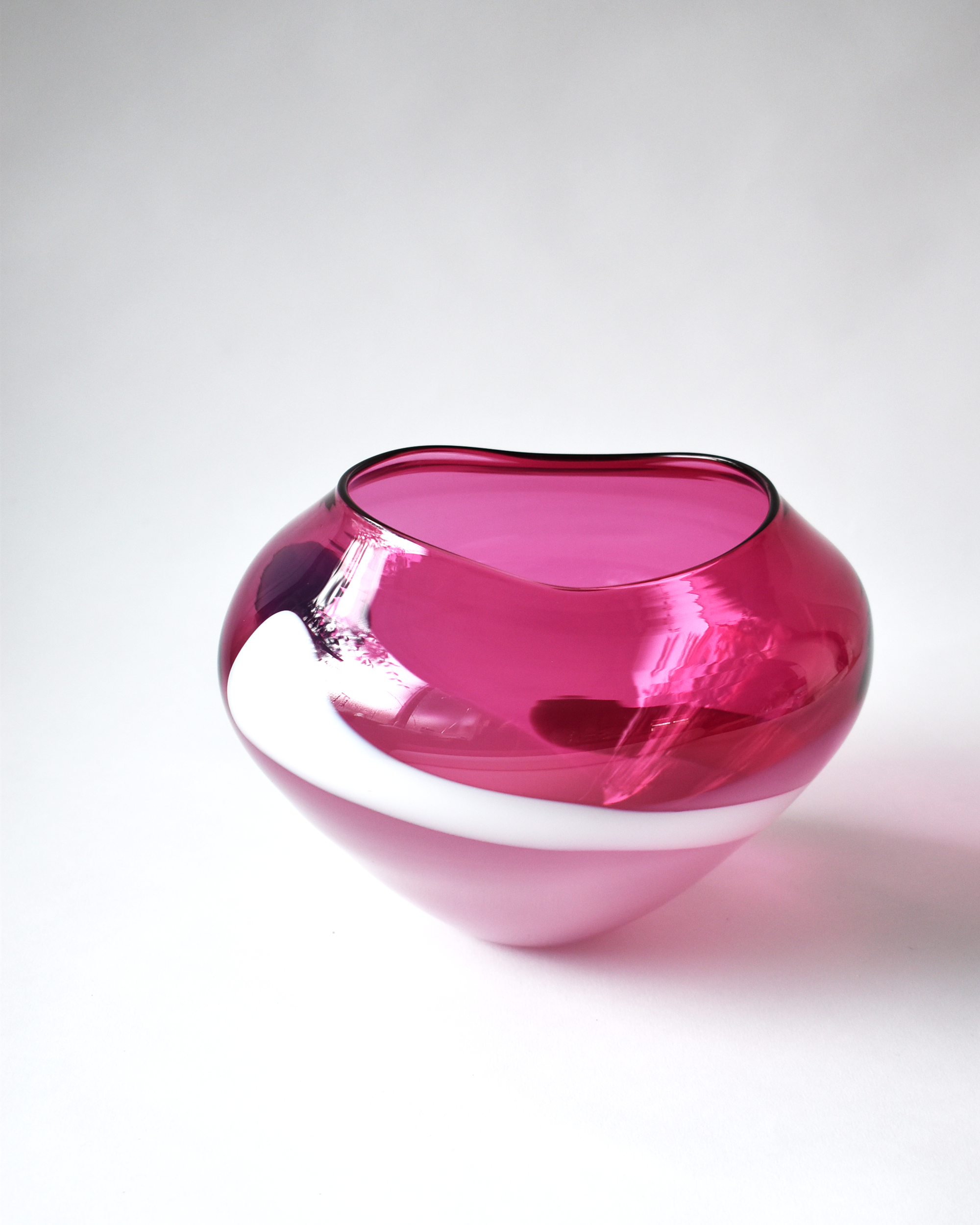 Pink, White & Blue Abstract Blown Glass Bowl