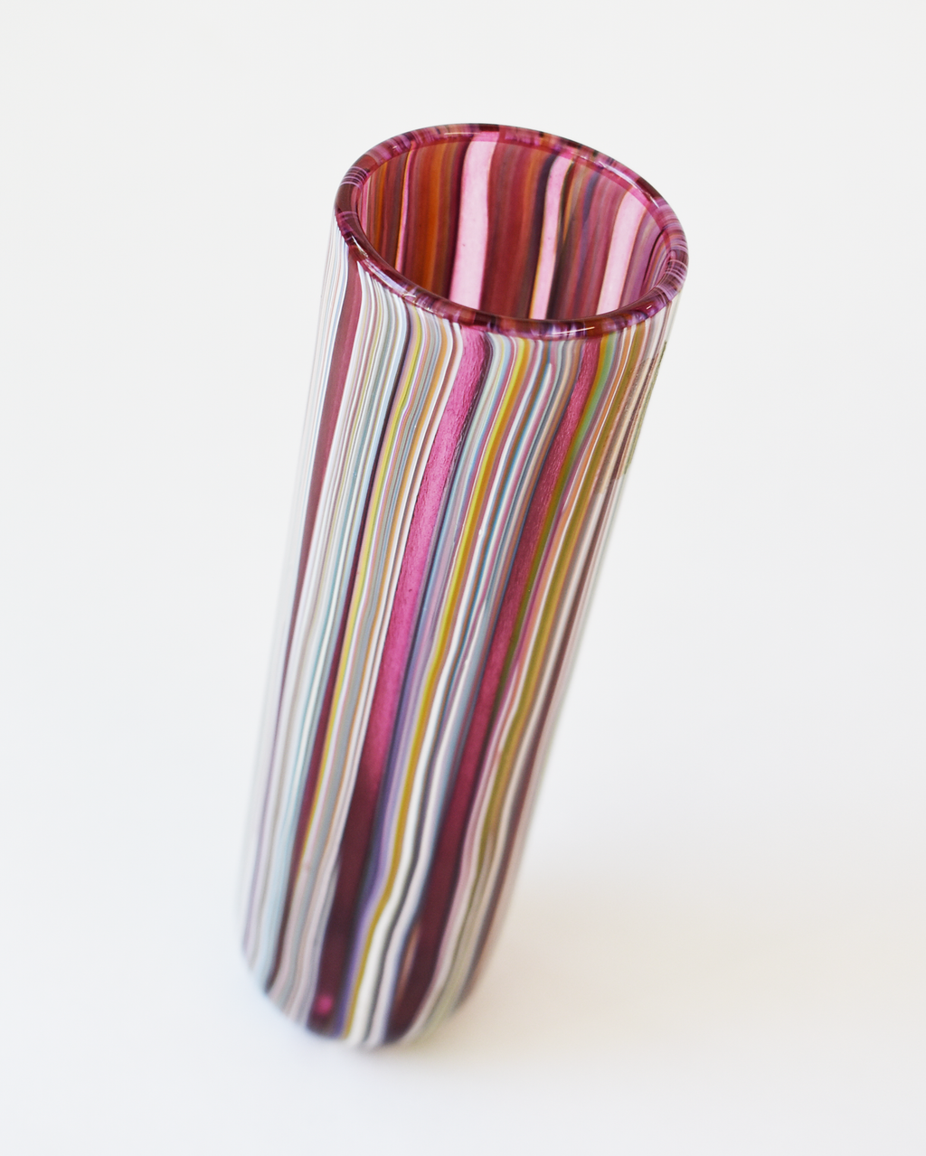 Cranberry Pink 'Coastal Stripe' Cylindrical Vase