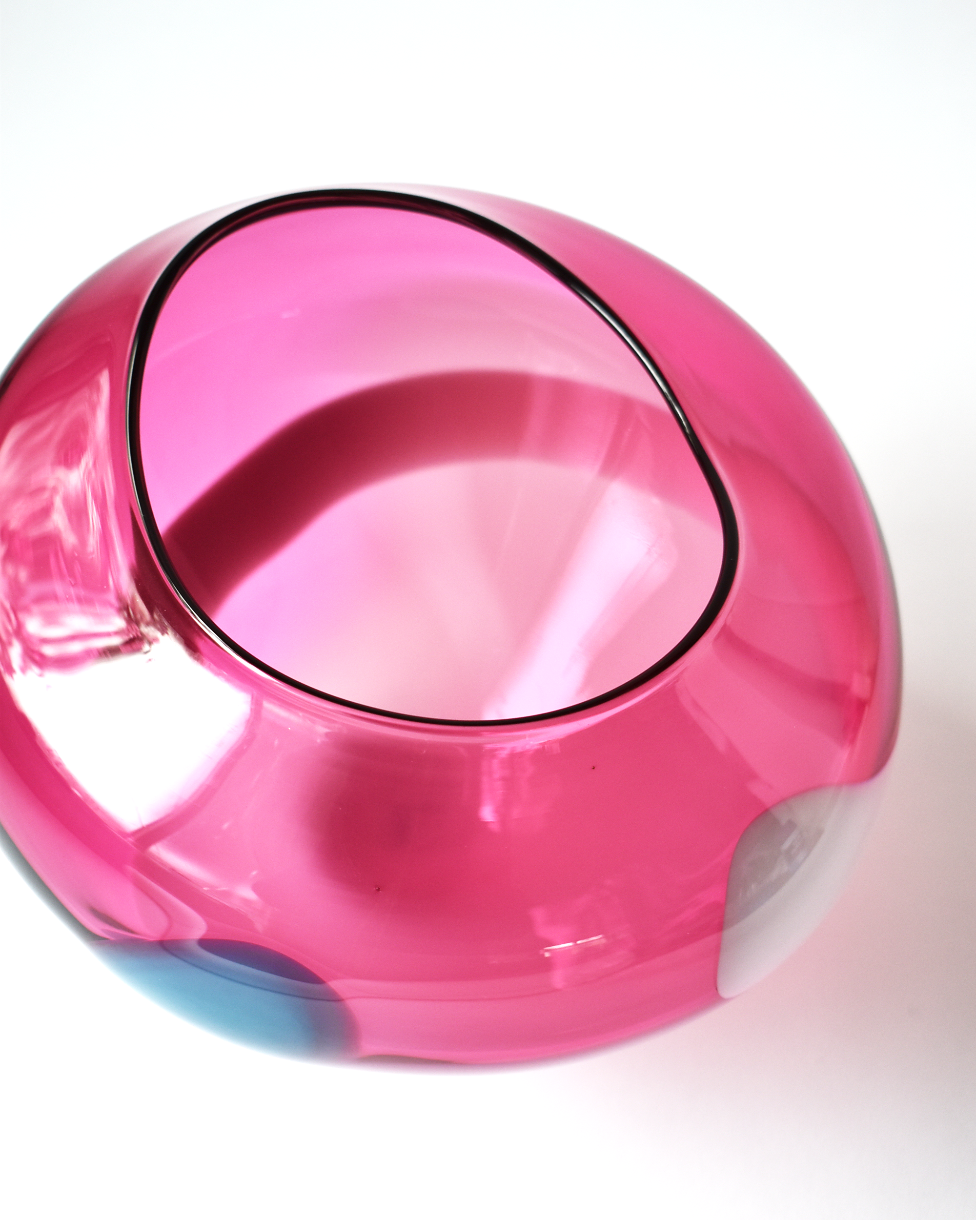 Pink, White & Blue Abstract Blown Glass Bowl