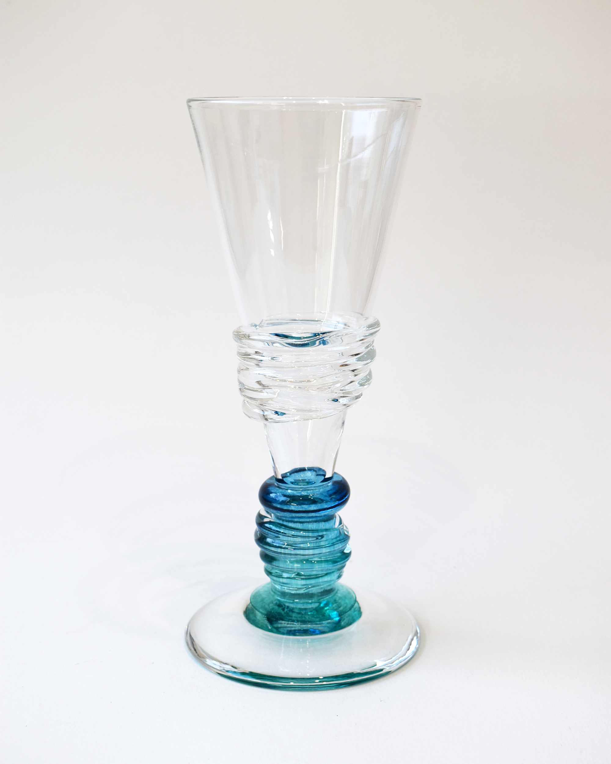 Handblown Aqua Blue Ripple Champagne Glass
