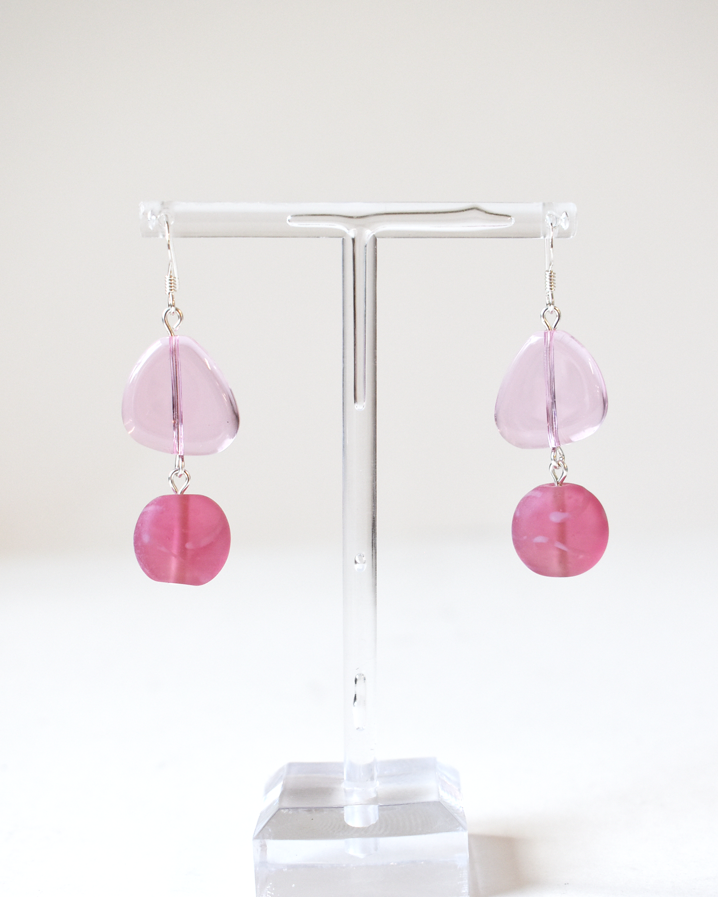 Frosted Pink Pebble Drop Earrings