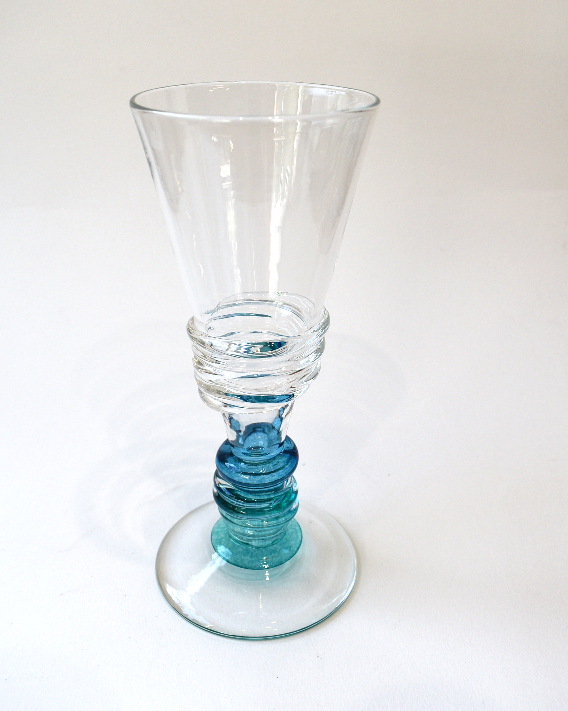 Handblown Aqua Blue Ripple Champagne Glass