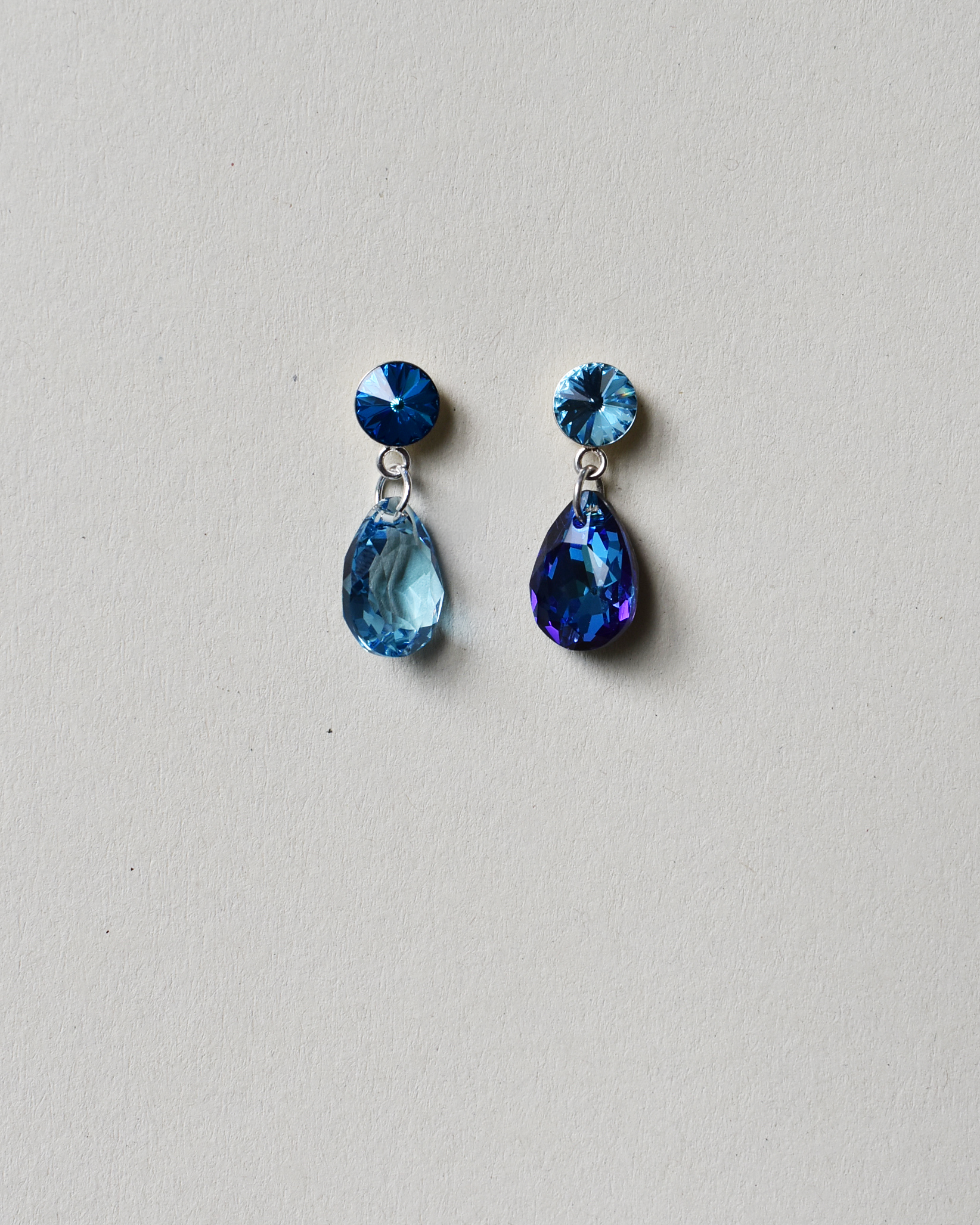 Mismatched Blue Crystal Drop Earrings