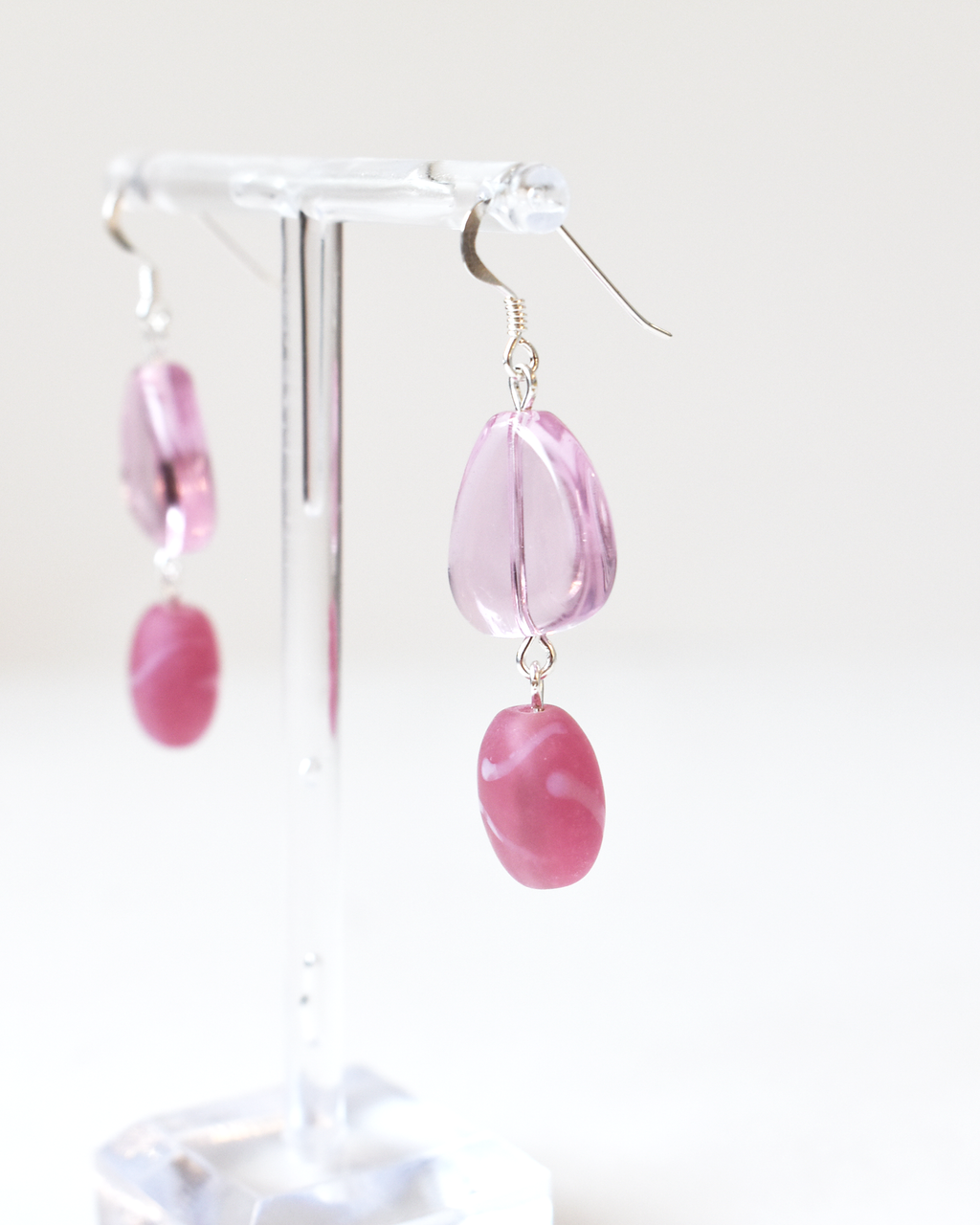 Frosted Pink Pebble Drop Earrings