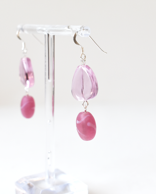 Frosted Pink Pebble Drop Earrings