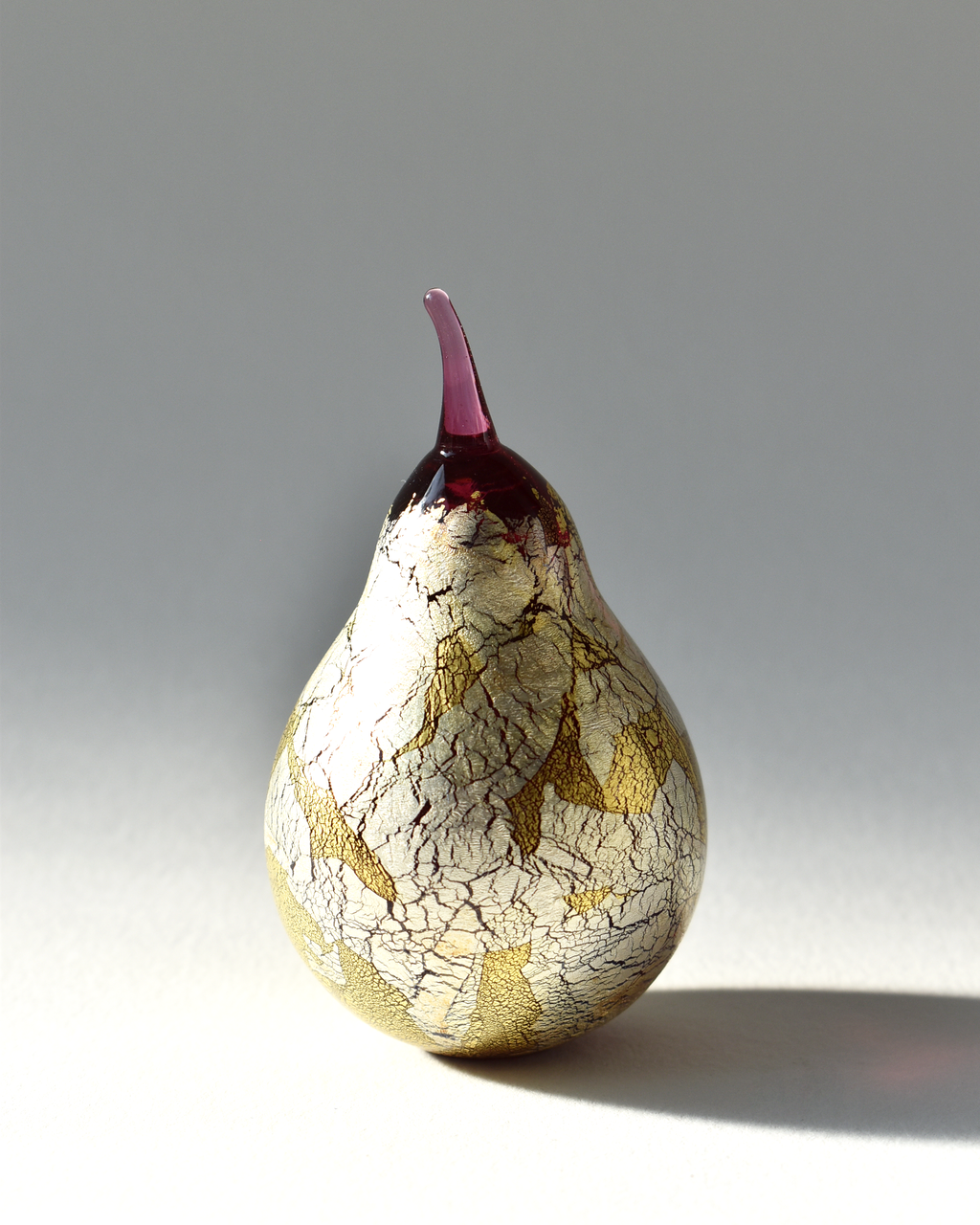 Gold & Silver Leaf Cranberry Blown Glass Pear (L)