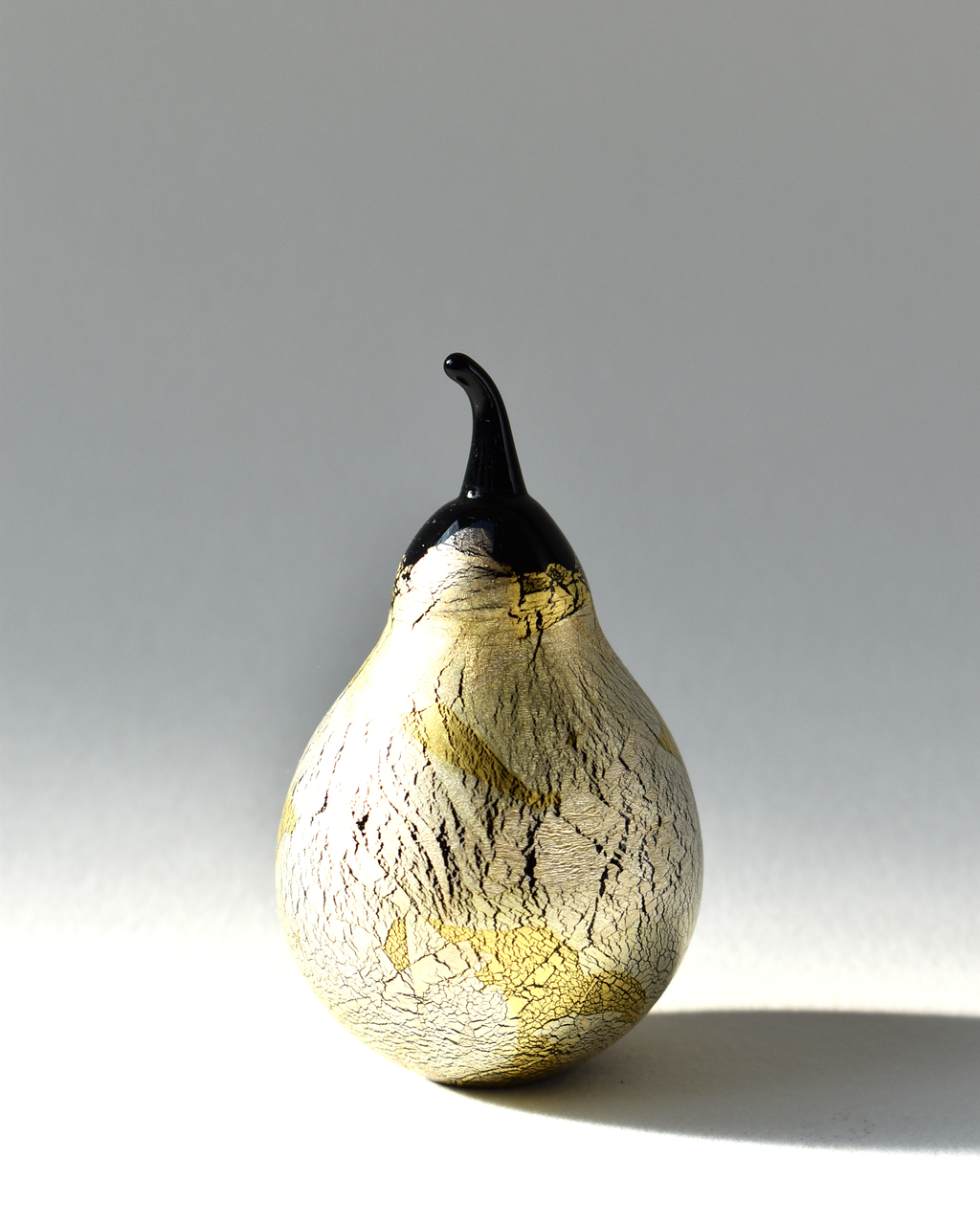 Gold & Silver Leaf Black Blown Glass Pear (L)