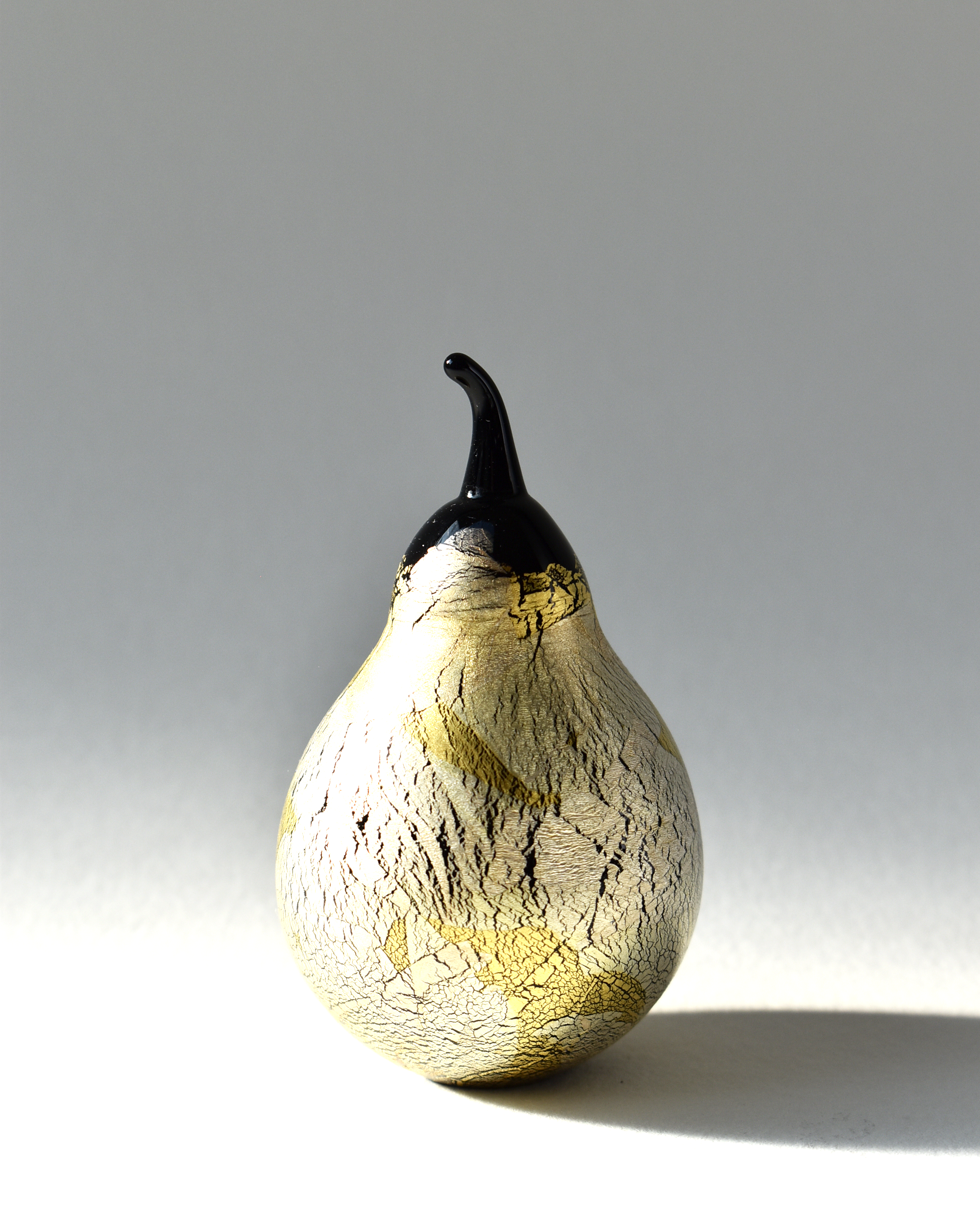 Gold & Silver Leaf Black Blown Glass Pear (L)