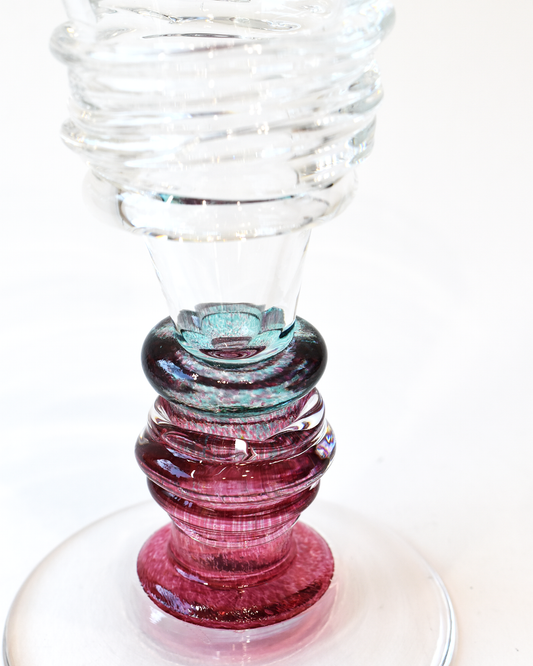 Aqua & Pink Ripple Blown Champagne Glass
