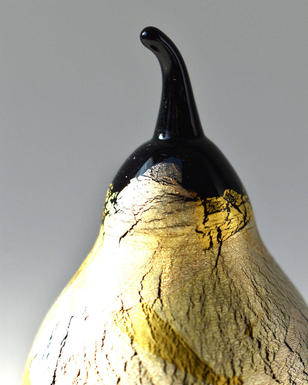 Gold & Silver Leaf Black Blown Glass Pear (L)