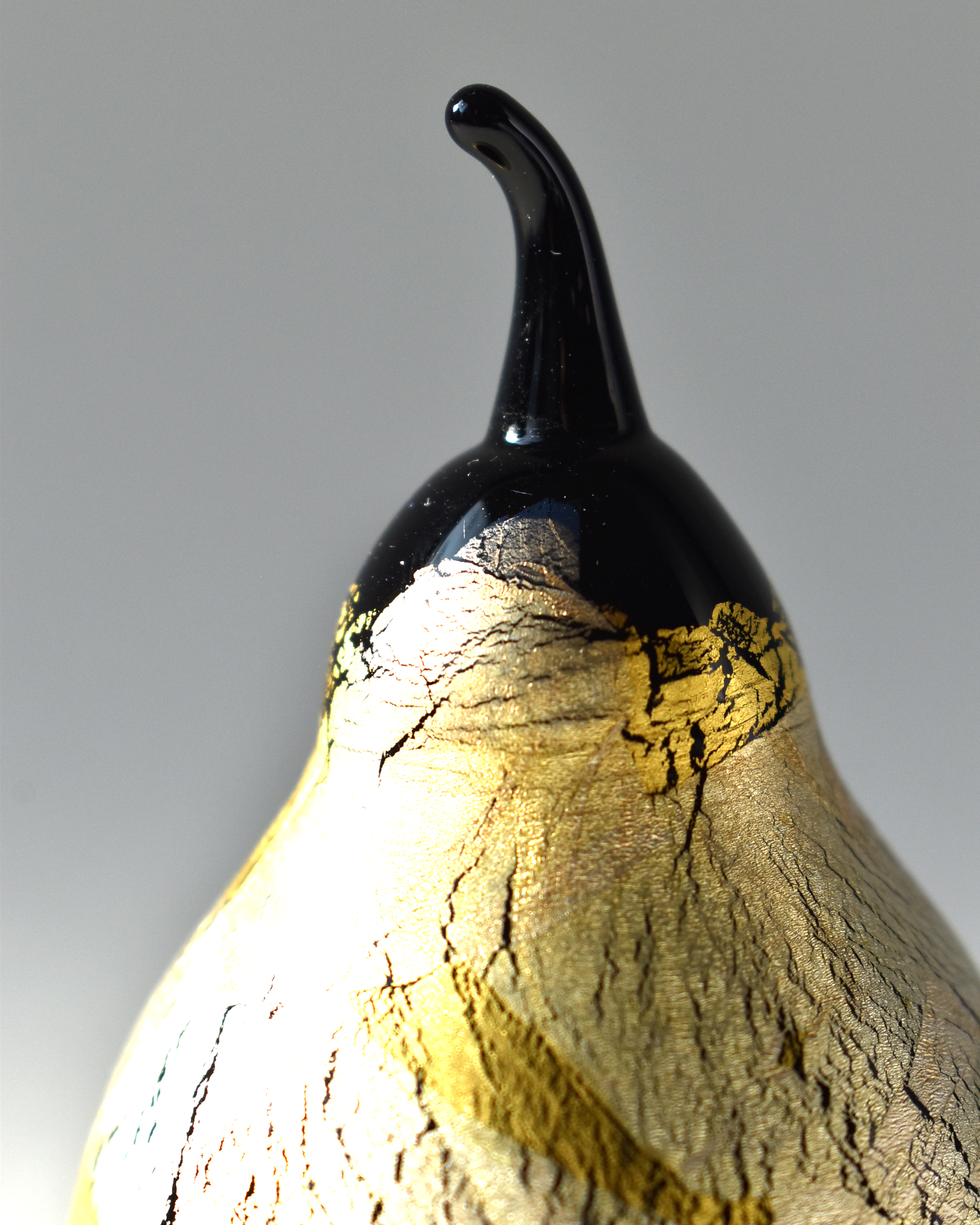 Gold & Silver Leaf Black Blown Glass Pear (L)