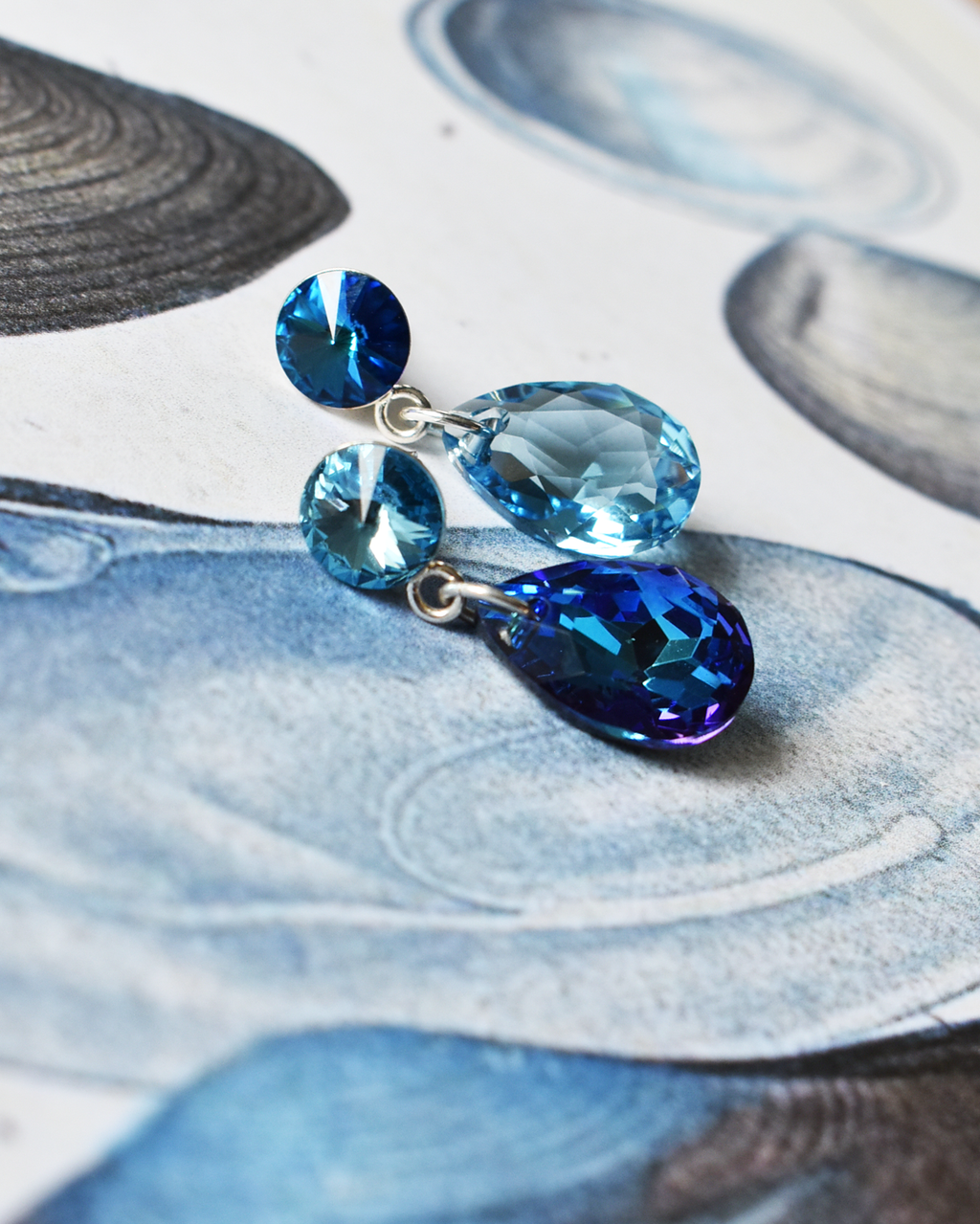 Mismatched Blue Crystal Drop Earrings