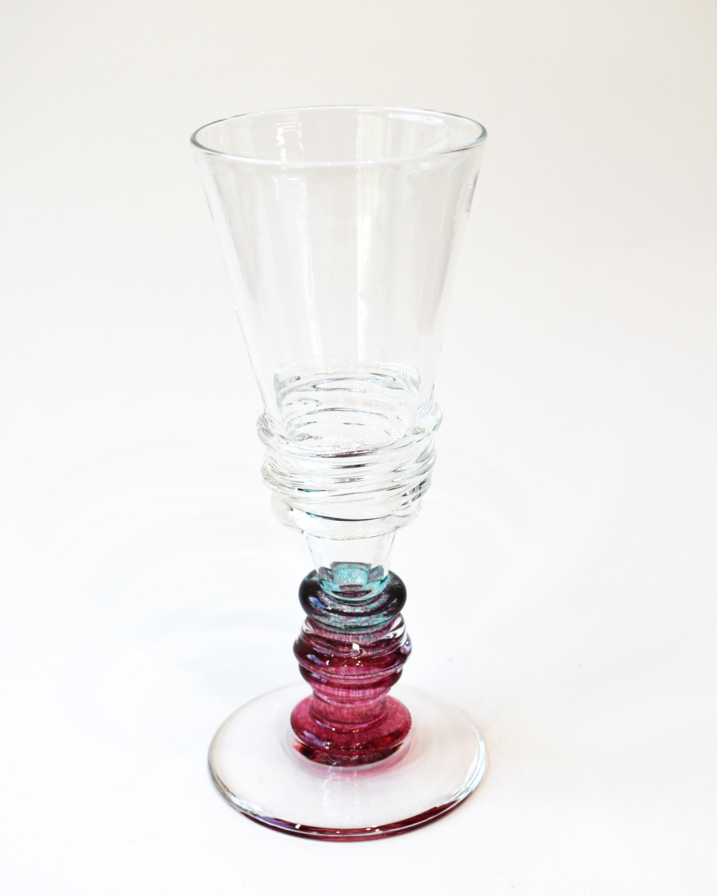 Handblown Aqua & Pink Ripple Champagne Glass