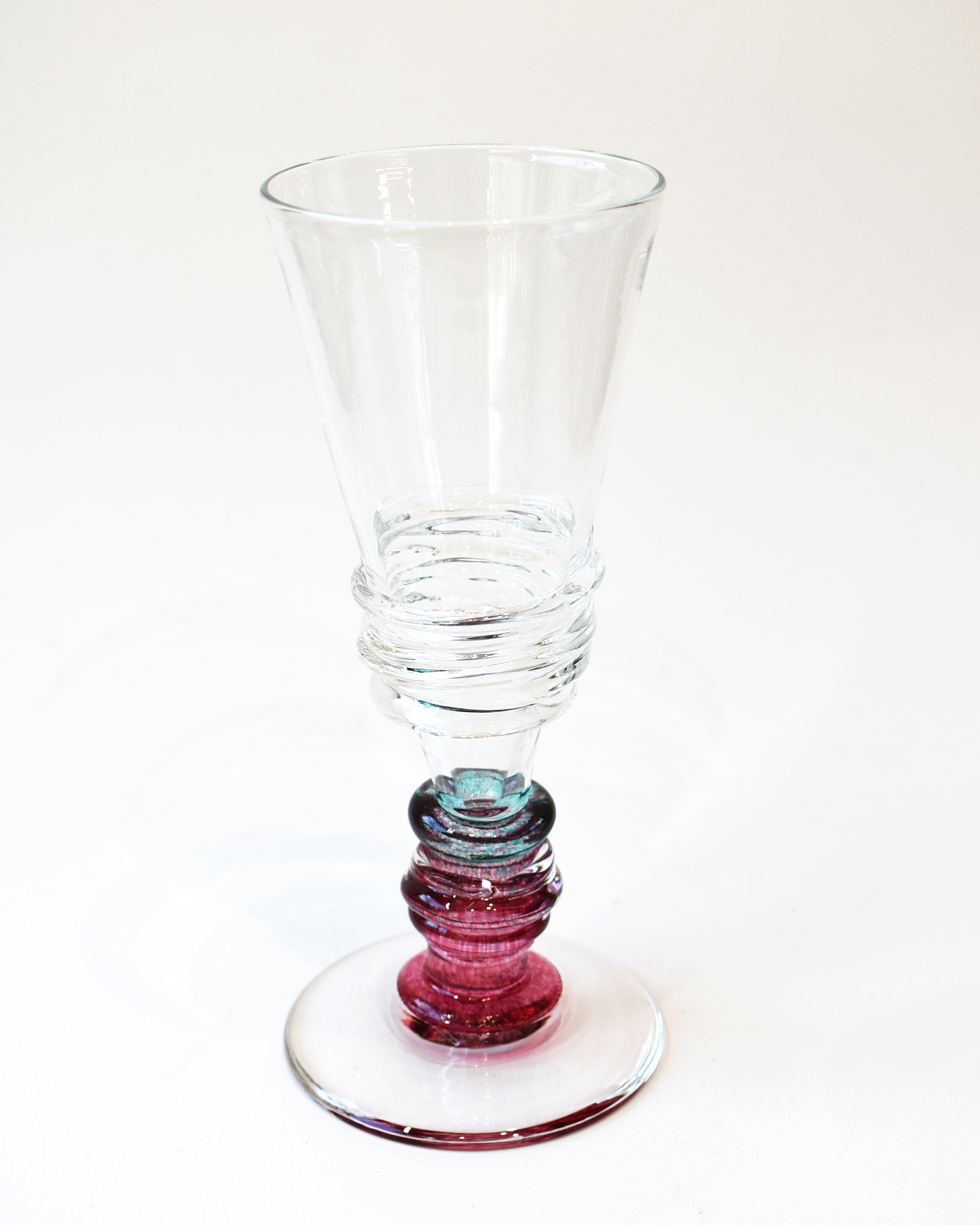 Handblown Aqua & Pink Ripple Champagne Glass