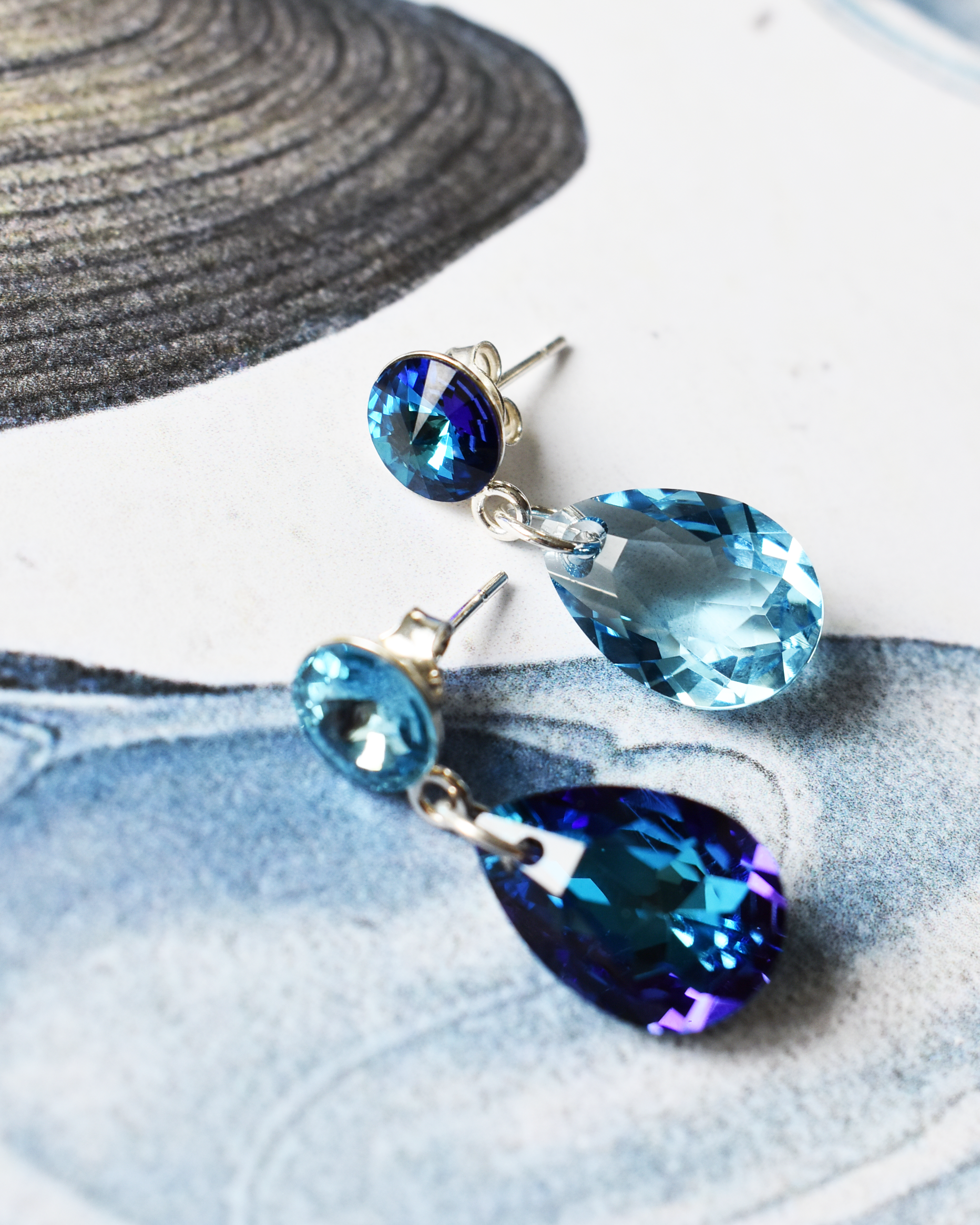 Mismatched Blue Crystal Drop Earrings