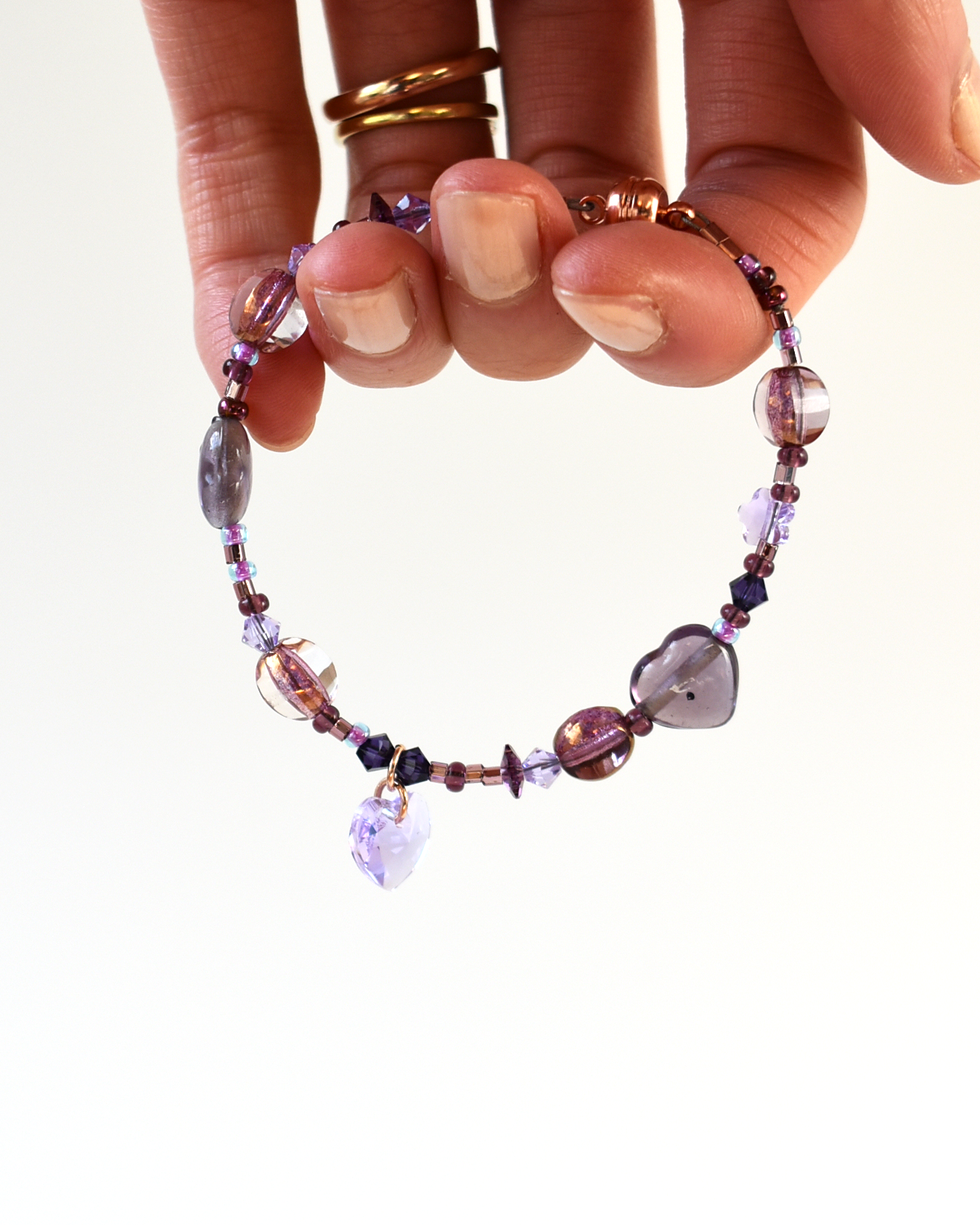 Pink & Purple Heart Crystal Bracelet