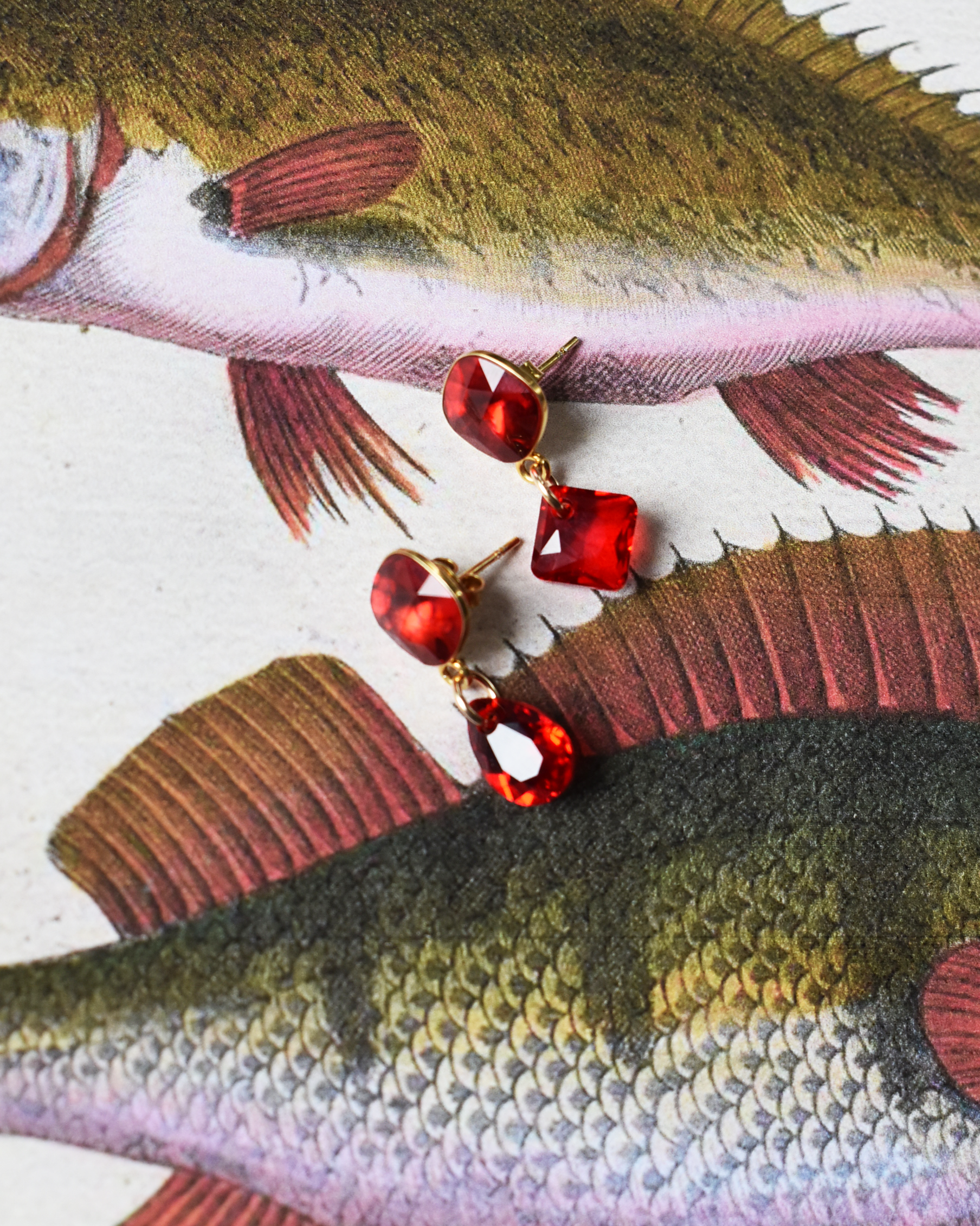 Red Crystal Mismatched Drop Earrings