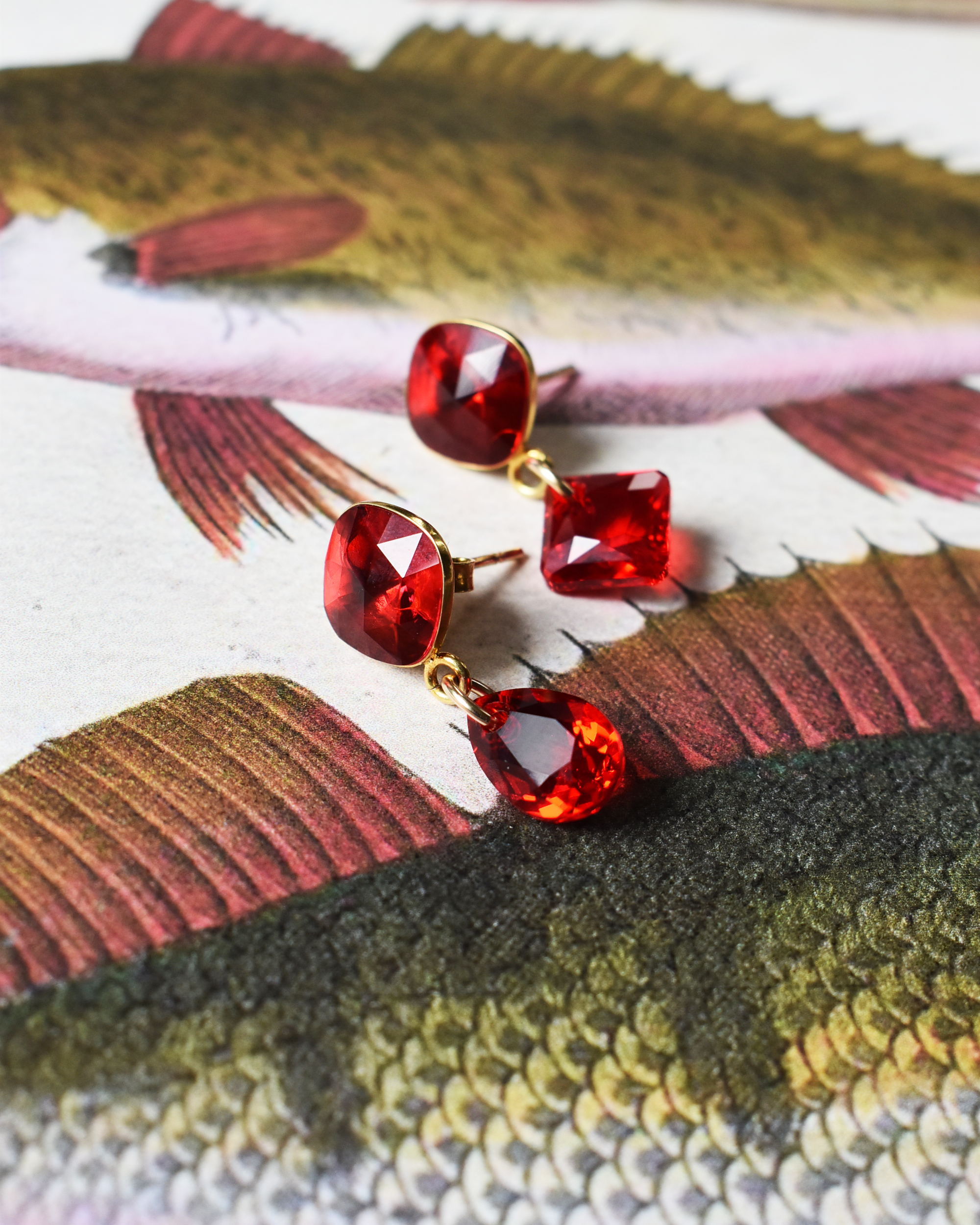 Red Crystal Mismatched Drop Earrings
