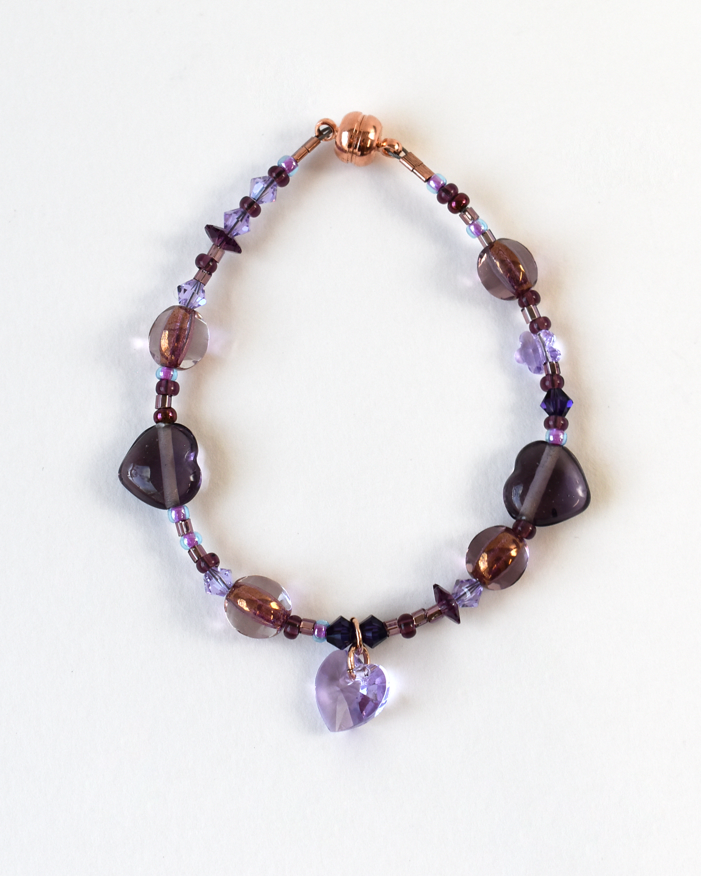 Pink & Purple Heart Crystal Bracelet