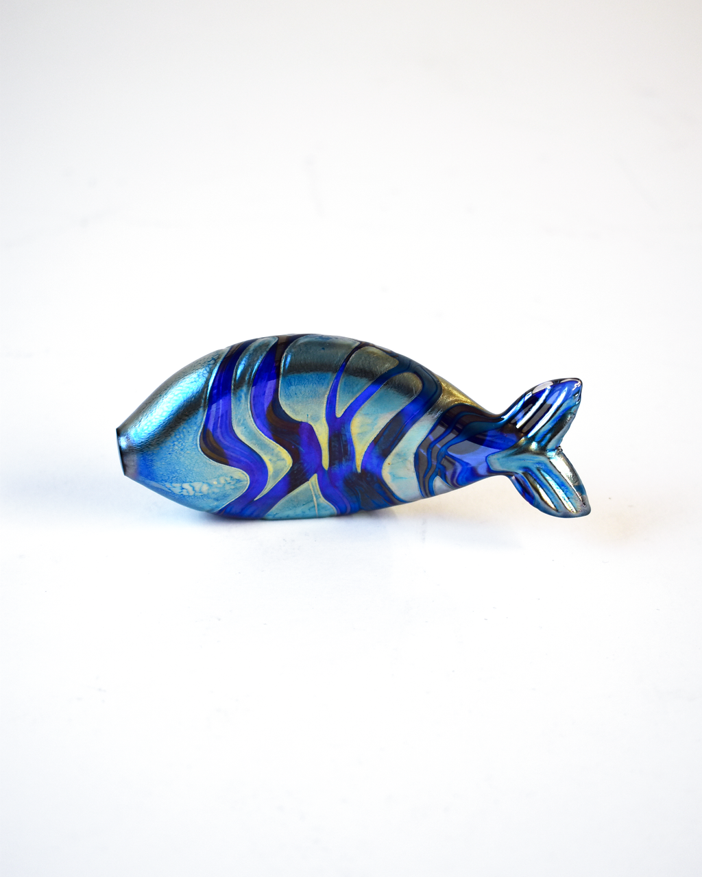 Blue Iridescent Striped Blown Glass Fish (S)