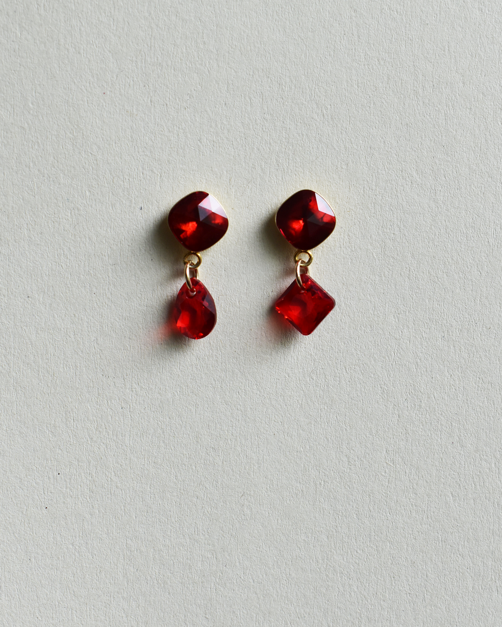 Red Crystal Mismatched Drop Earrings
