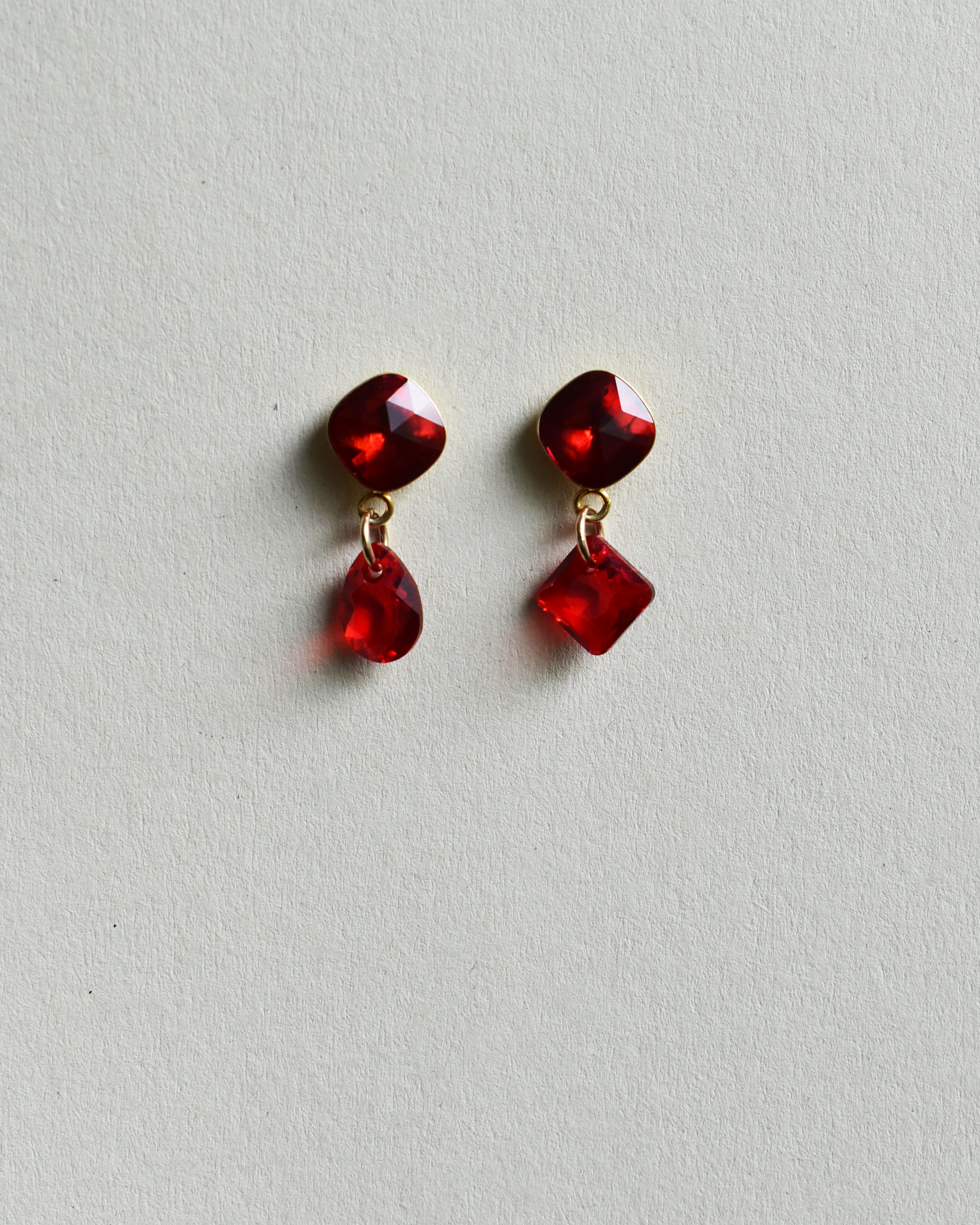 Red Crystal Mismatched Drop Earrings