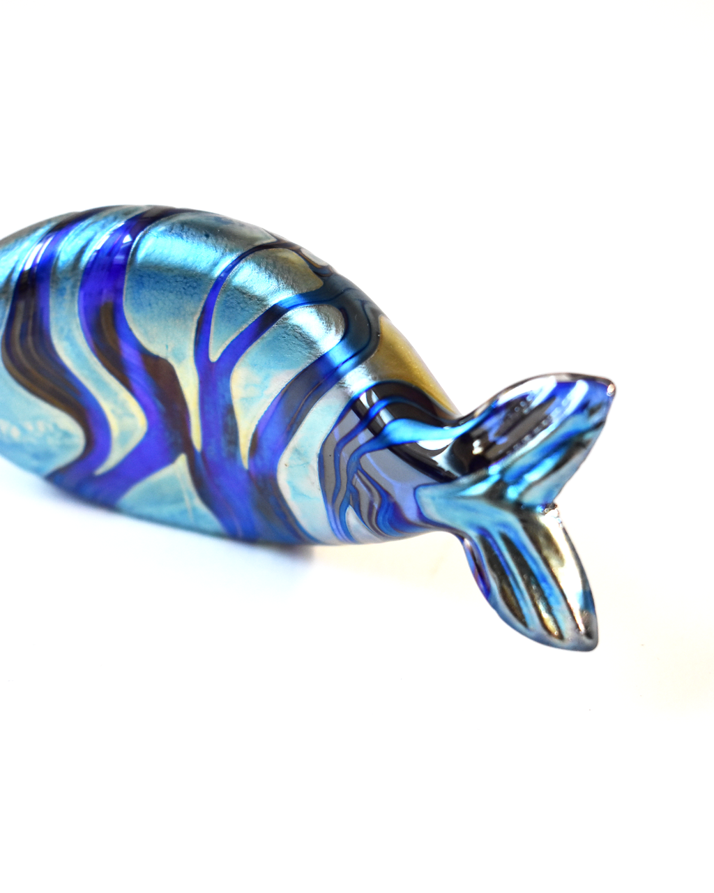 Blue Iridescent Striped Blown Glass Fish (S)