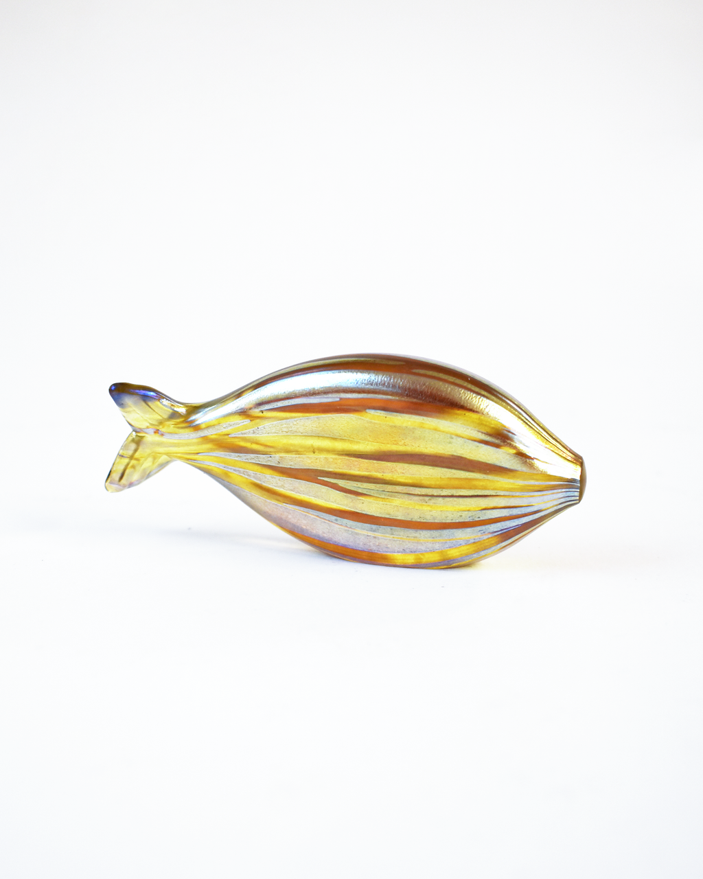 Gold Iridescent Striped Blown Glass Fish (S)