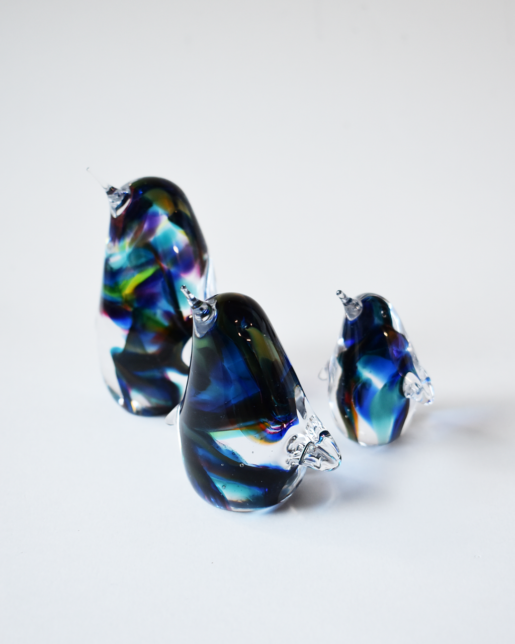 Rainbow Swirl Blown Glass Penguin