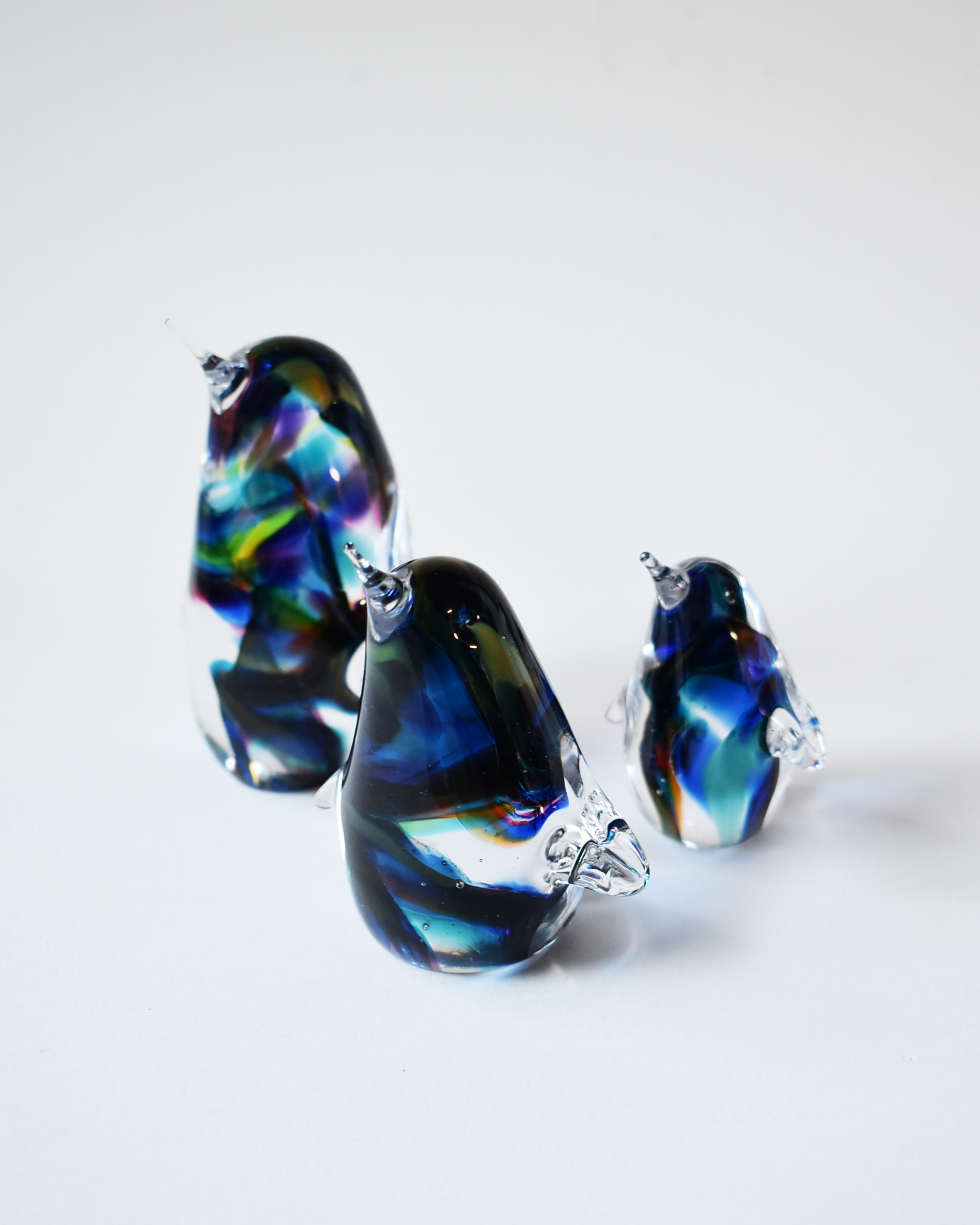 Rainbow Swirl Blown Glass Penguin