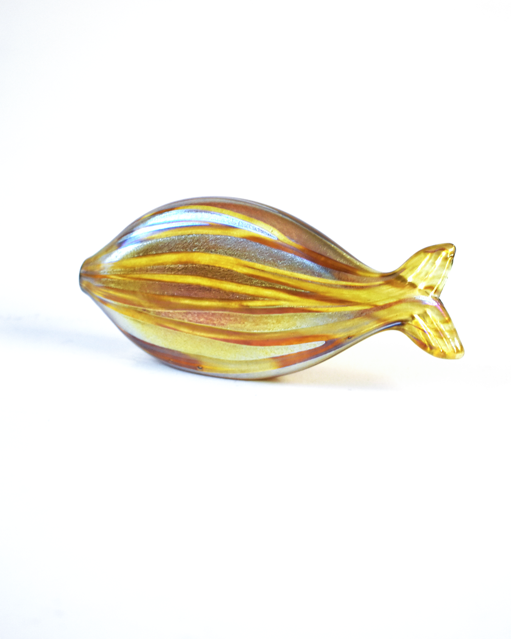 Gold Iridescent Striped Blown Glass Fish (S)