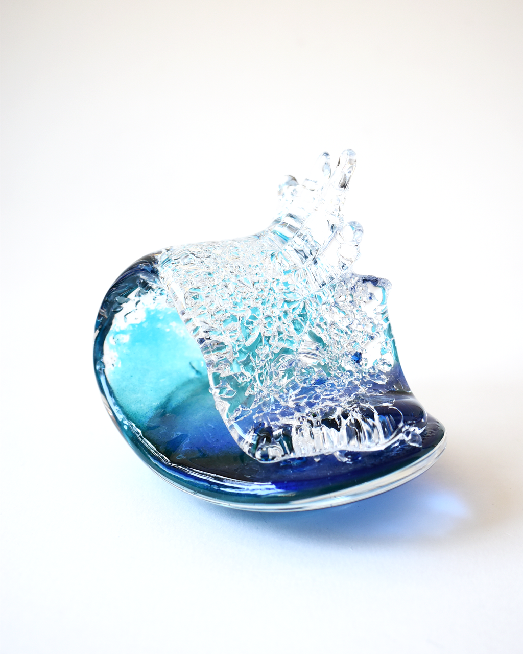 Mini Aqua Crest Wave Glass Sculpture