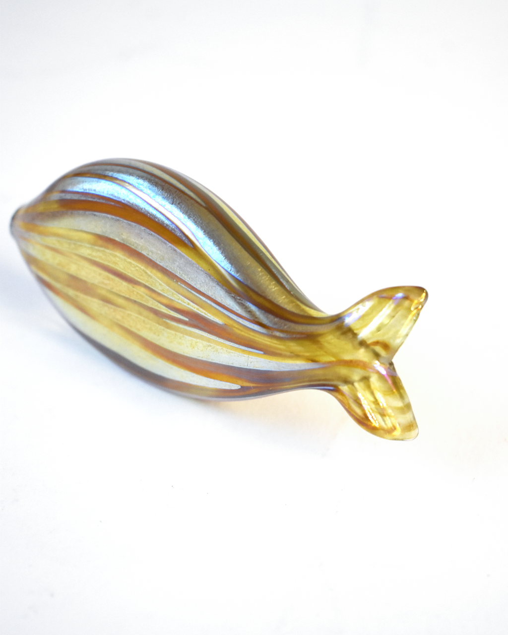 Gold Iridescent Striped Blown Glass Fish (S)