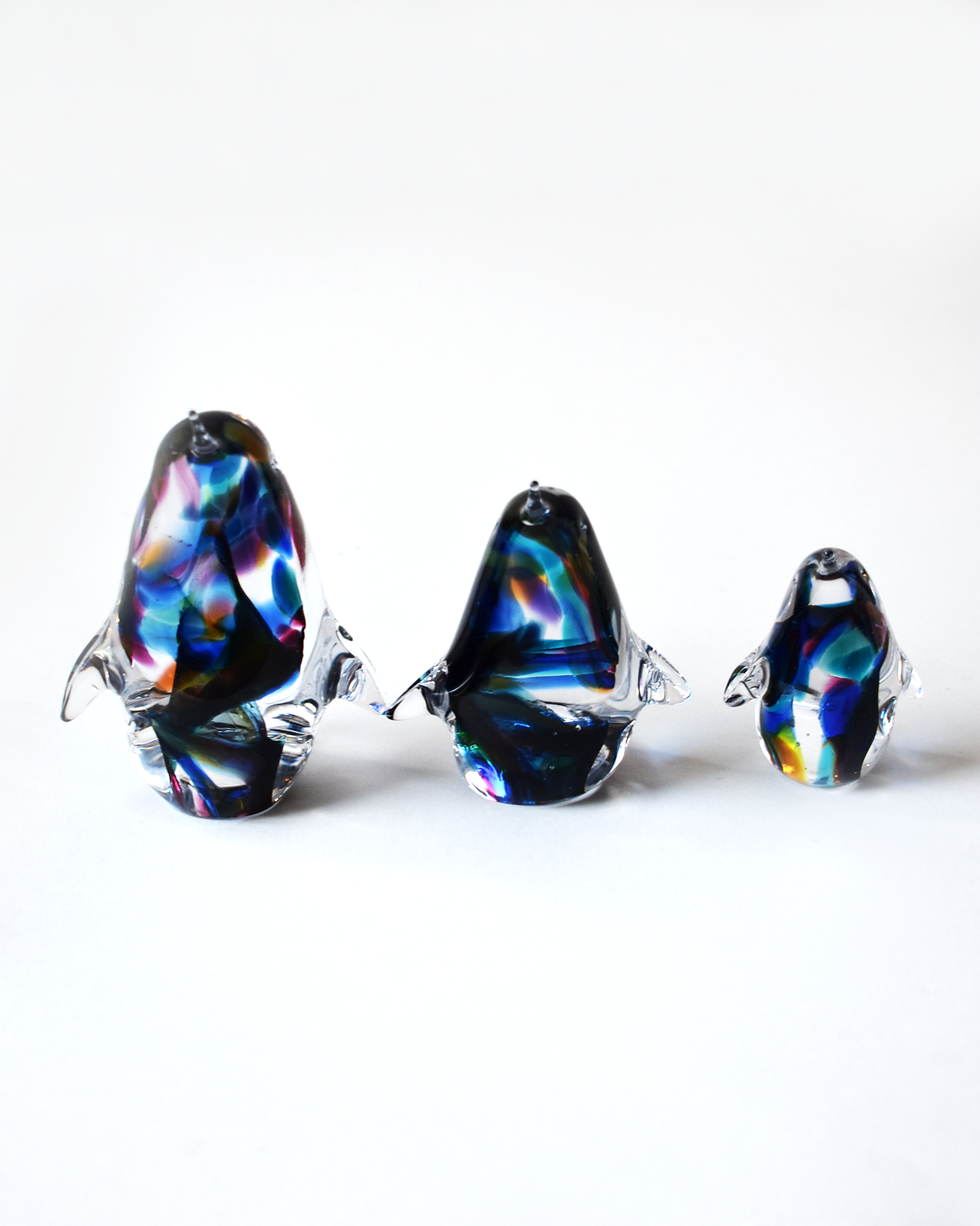 Rainbow Swirl Blown Glass Penguin