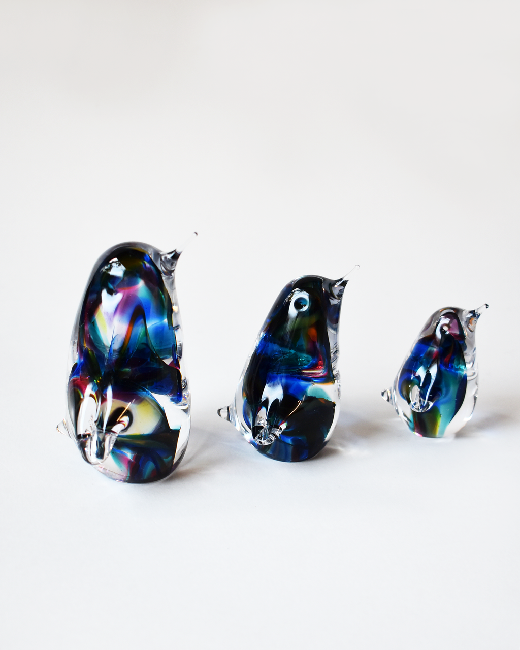 Rainbow Swirl Blown Glass Penguin