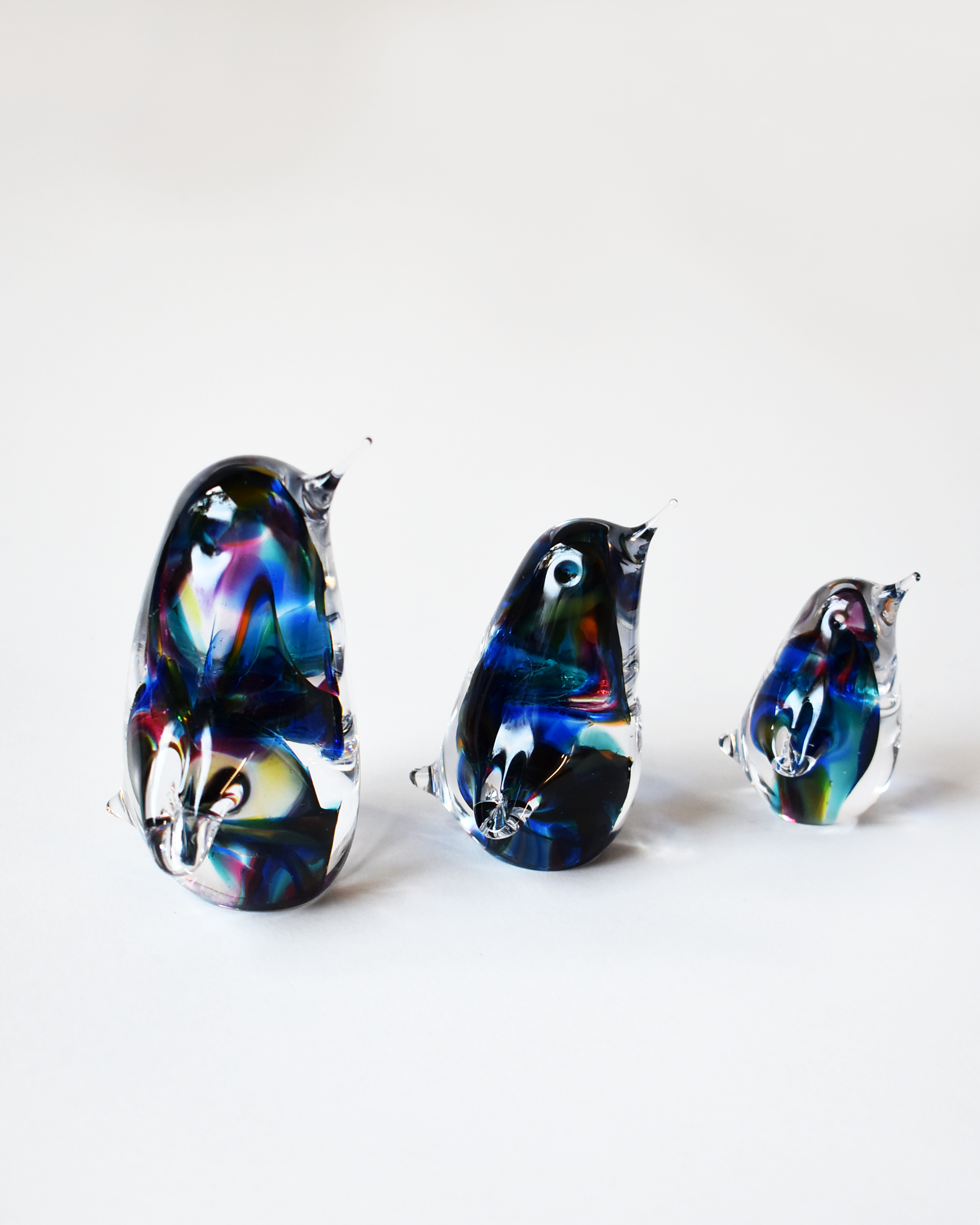 Rainbow Swirl Blown Glass Penguin