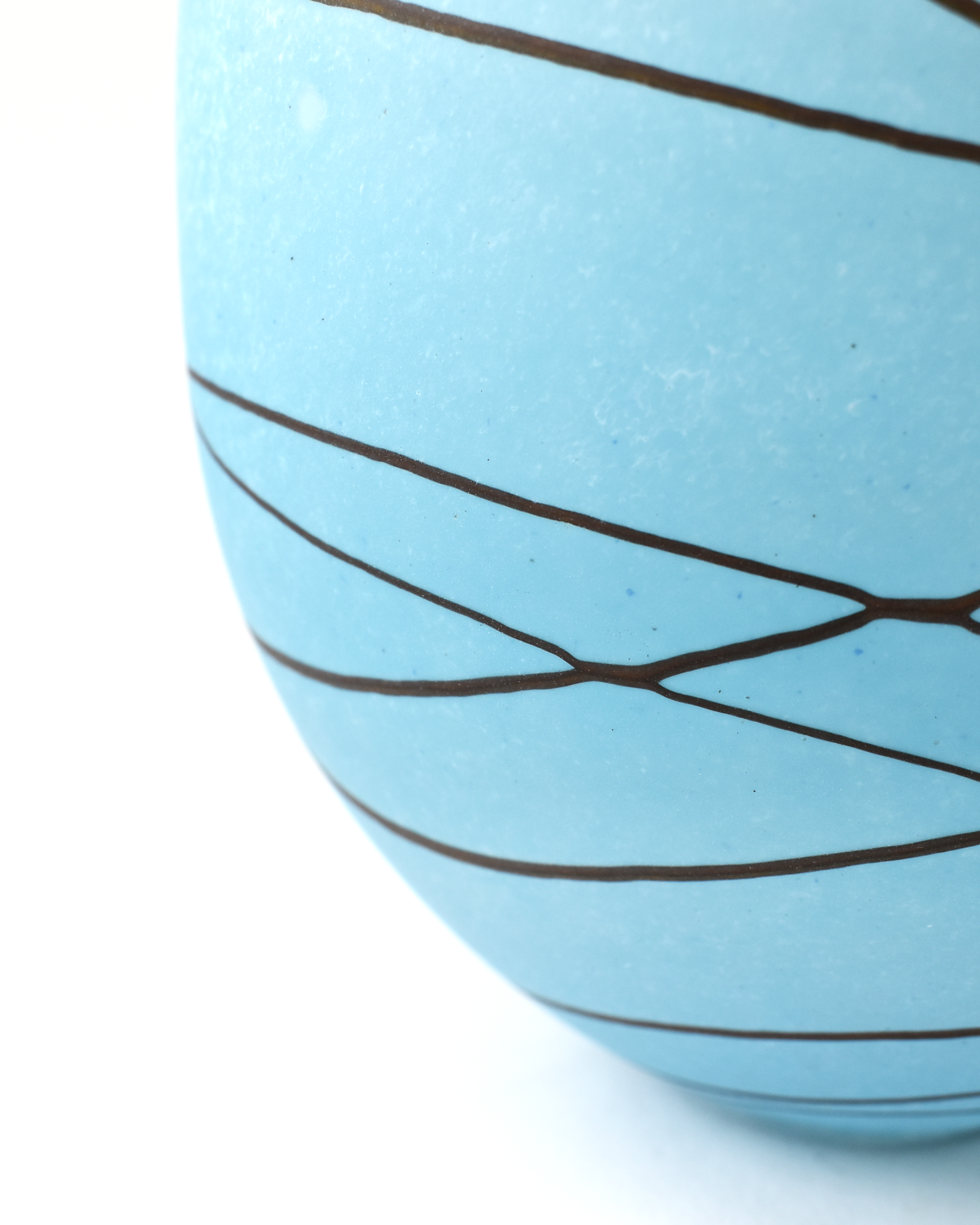 Elegant Blue & Umber Stripe Handblown Glass Open Vase