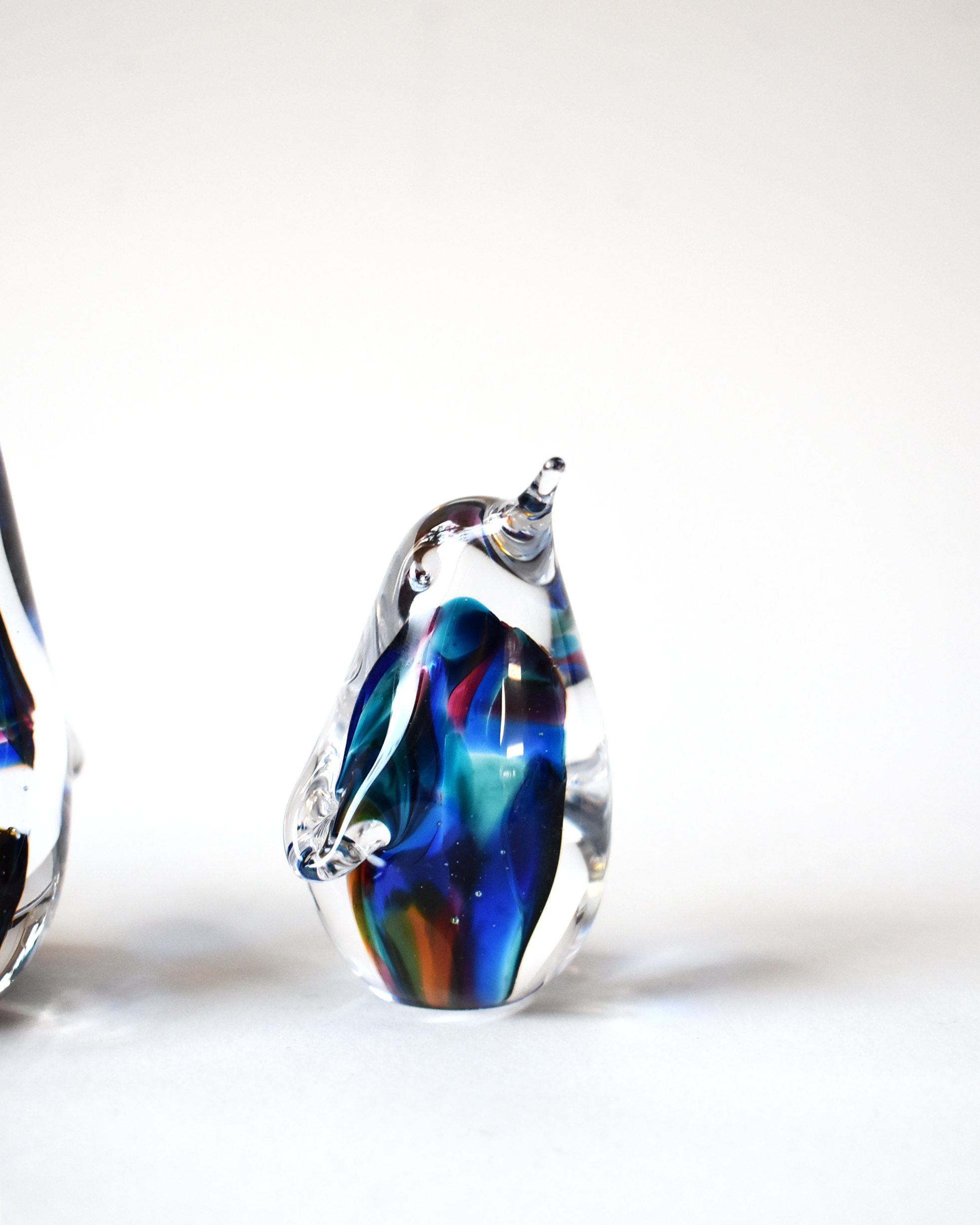 Rainbow Swirl Blown Glass Penguin
