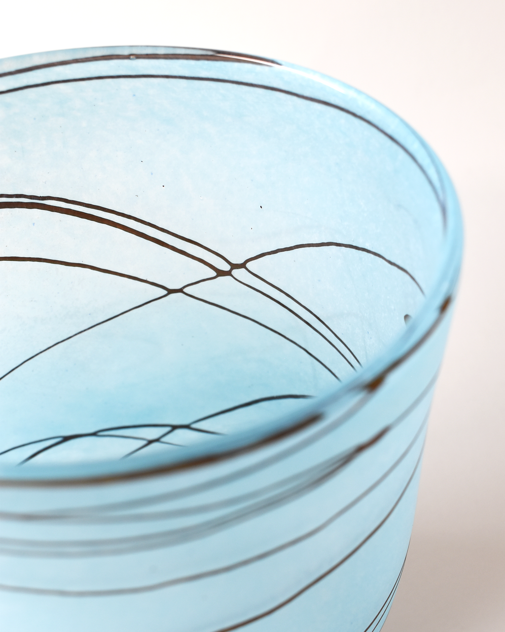 Elegant Blue & Umber Stripe Handblown Glass Open Vase