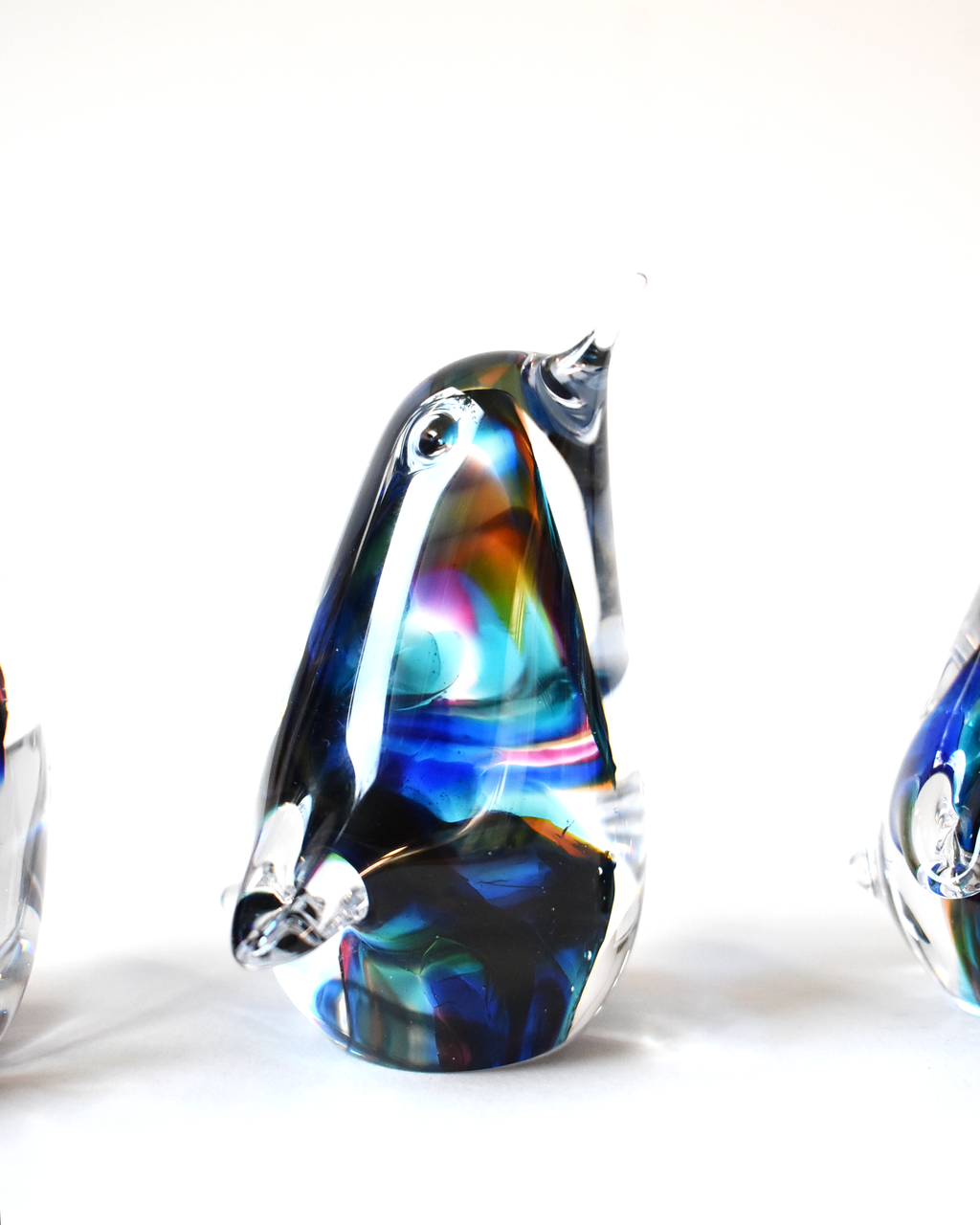 Rainbow Swirl Blown Glass Penguin