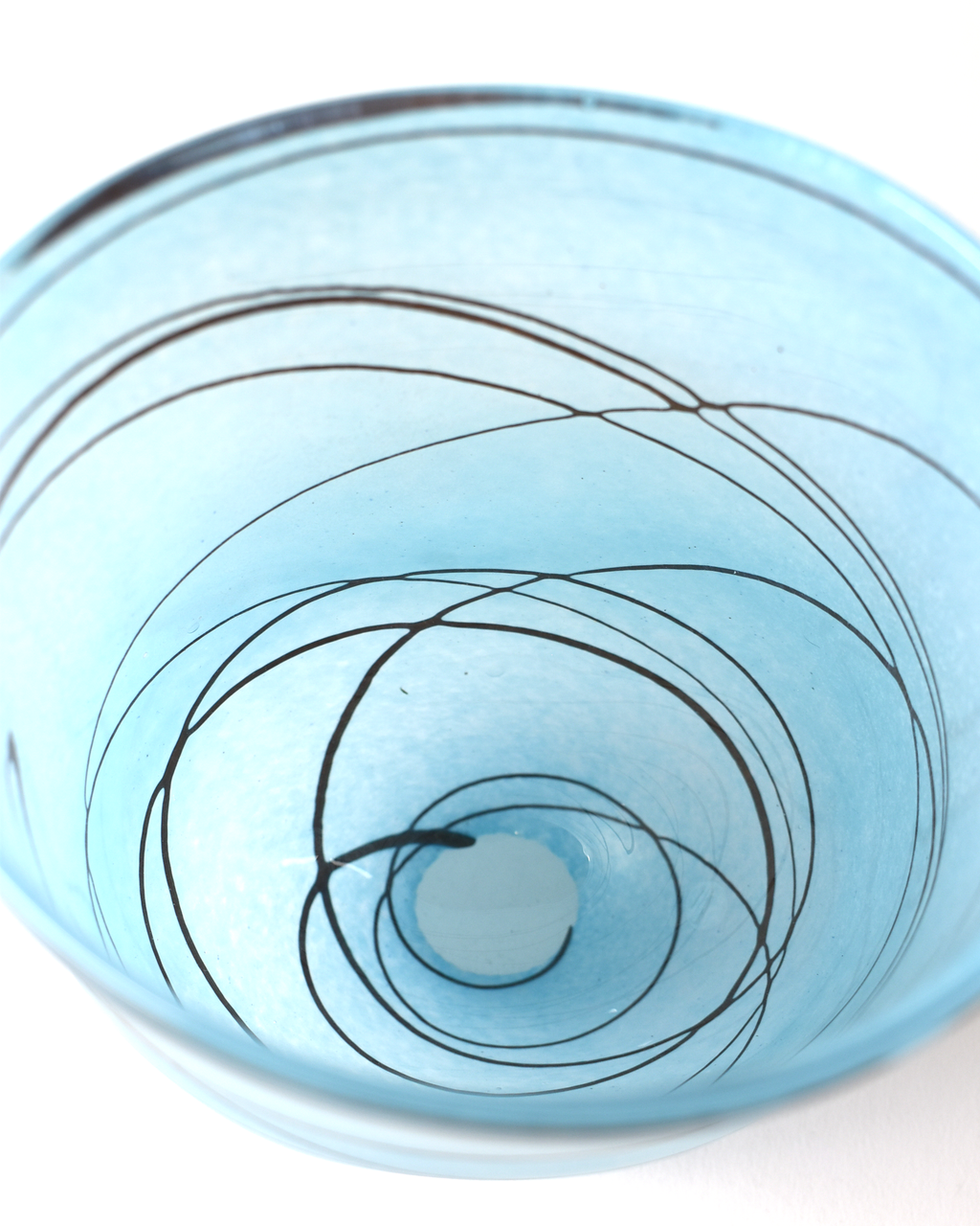Elegant Blue & Umber Stripe Handblown Glass Open Vase