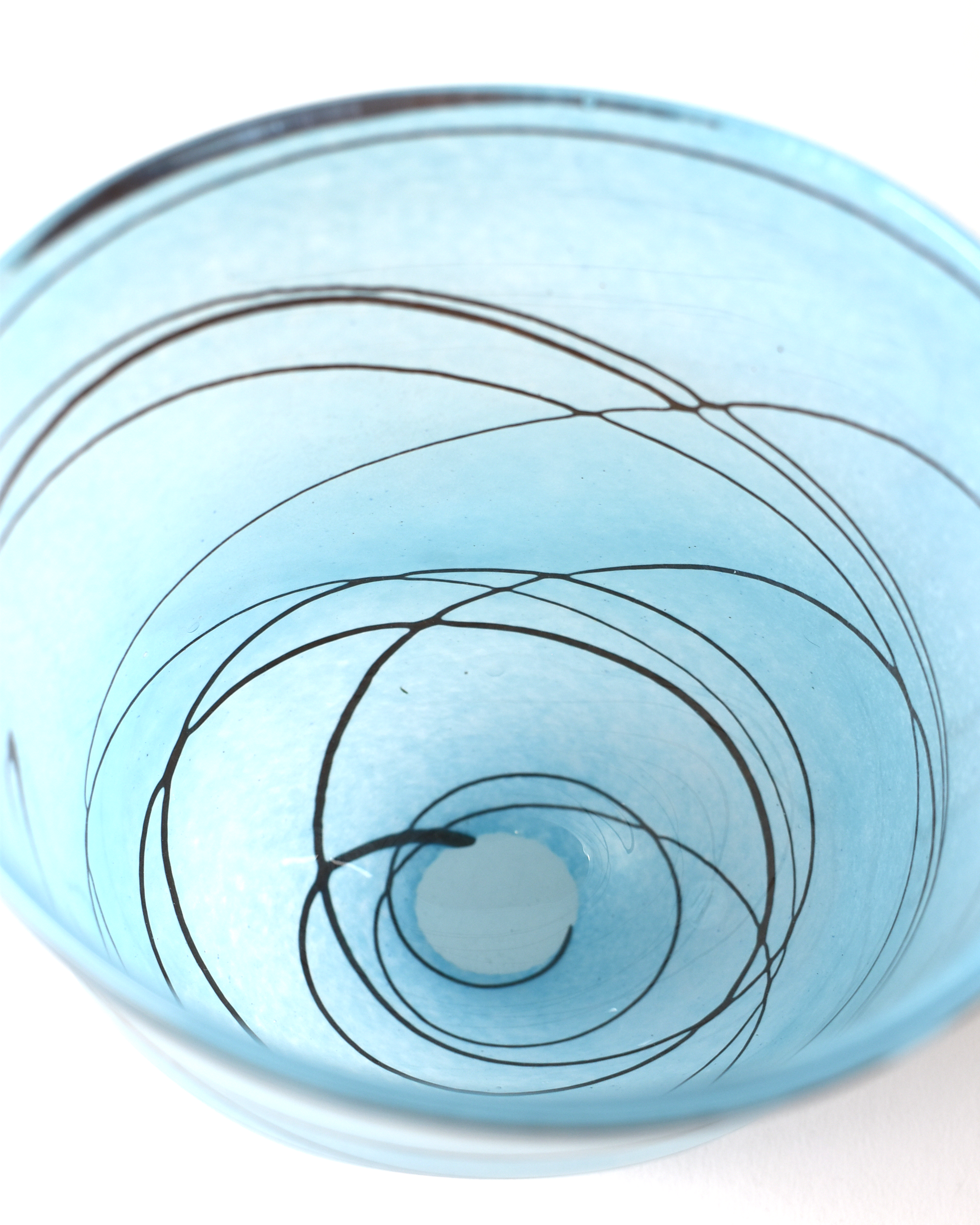 Elegant Blue & Umber Stripe Handblown Glass Open Vase
