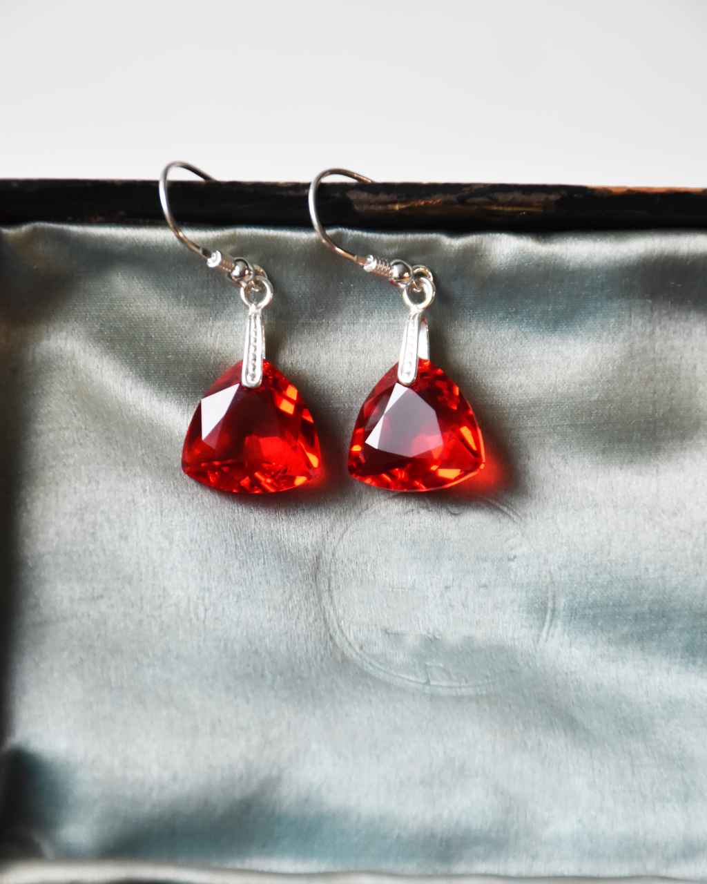 Red Trilliant Crystal Drop Earrings