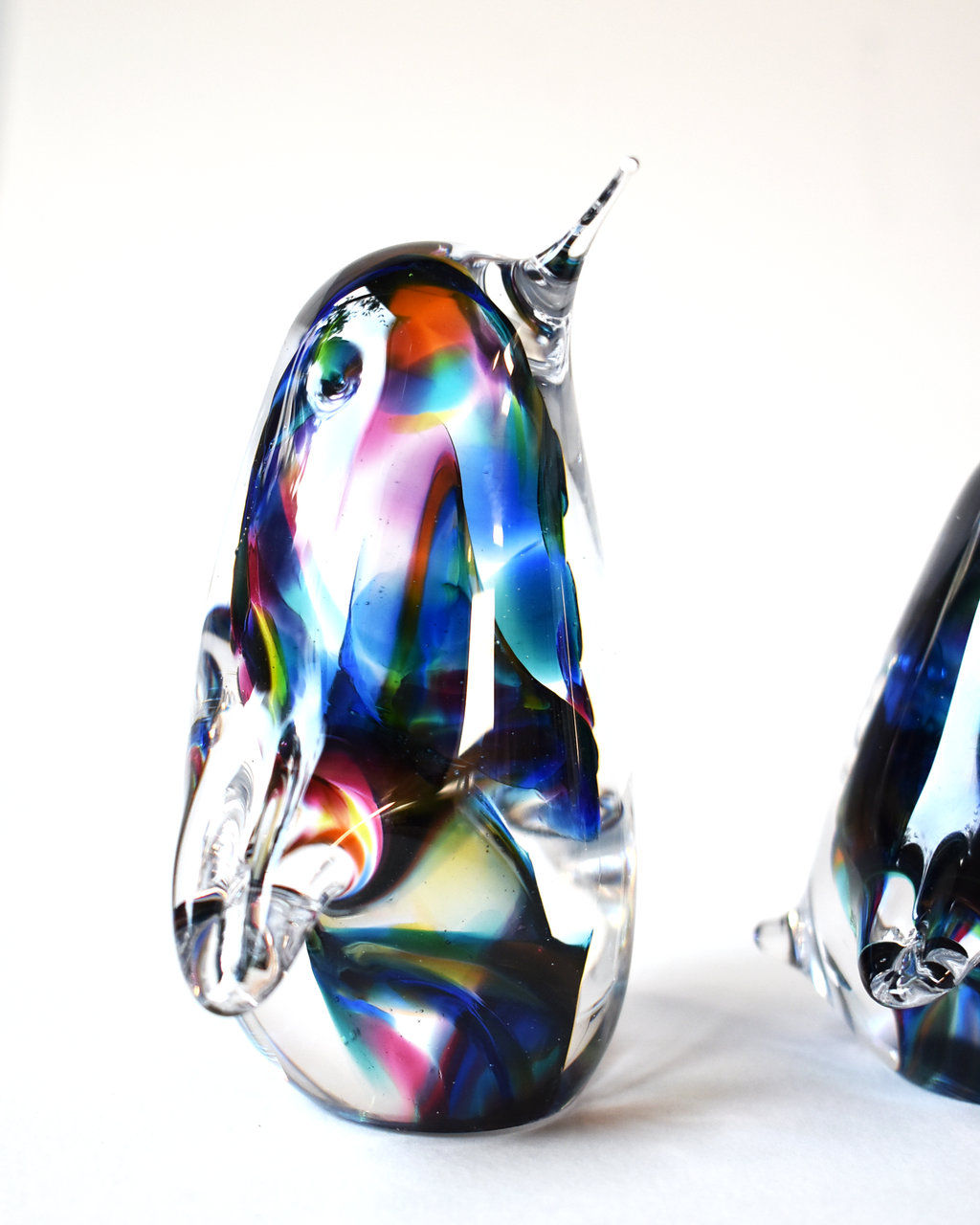 Rainbow Swirl Blown Glass Penguin