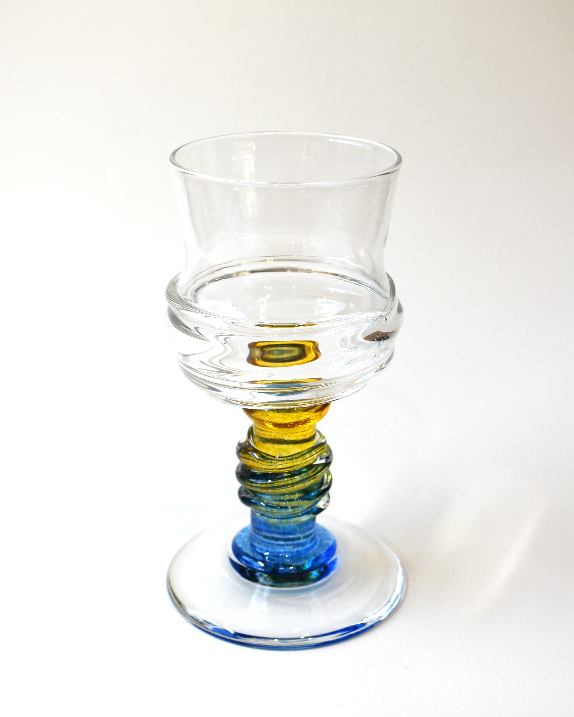 Yellow & Blue Ripple Blown Wine Glass