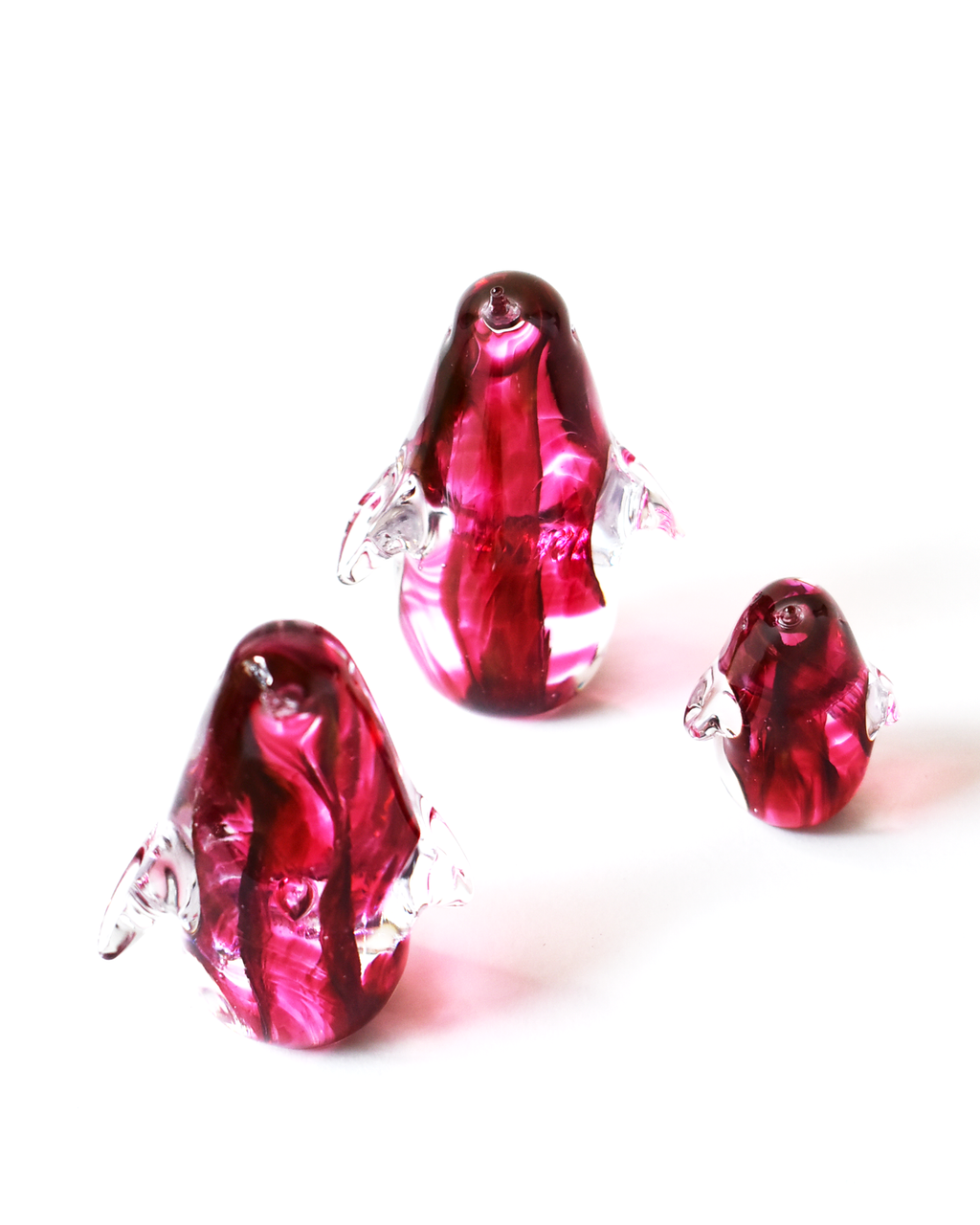 Cranberry Pink Swirl Blown Glass Penguin